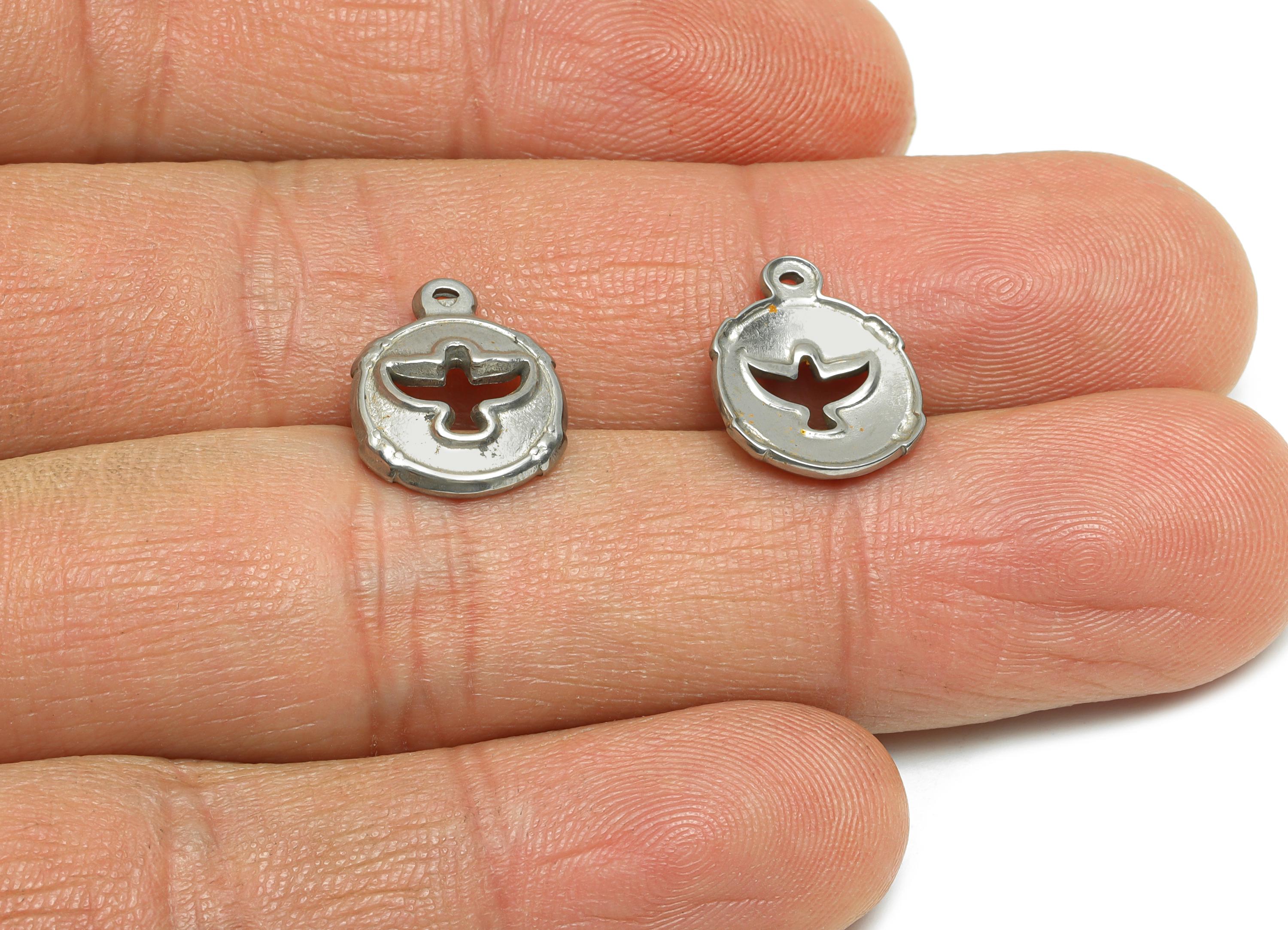 Steel Bird Charm - Freedom Spiritual Symbol Charm for Necklace - DIY Jewelry Handmade Stainless Steel Jewelry - 14x11x2.49mm - SS1829 - DOMEDBAZAAR