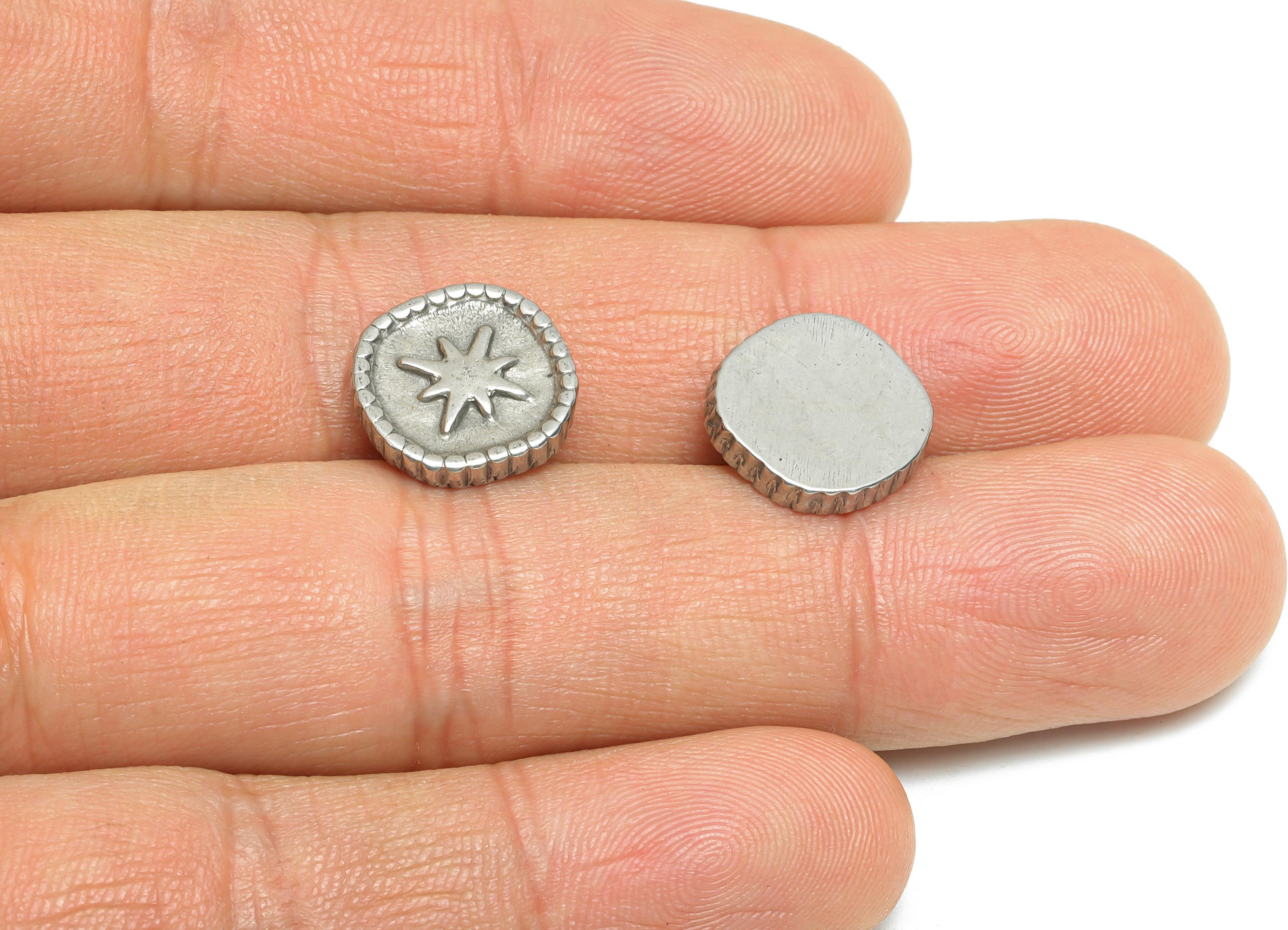 Stainless Steel Star Charm - Celestial Jewelry for Necklace - DIY Jewelry Supplies - Textured Border Crafting Jewelry - 12x12x2mm - SS1822 - DOMEDBAZAAR