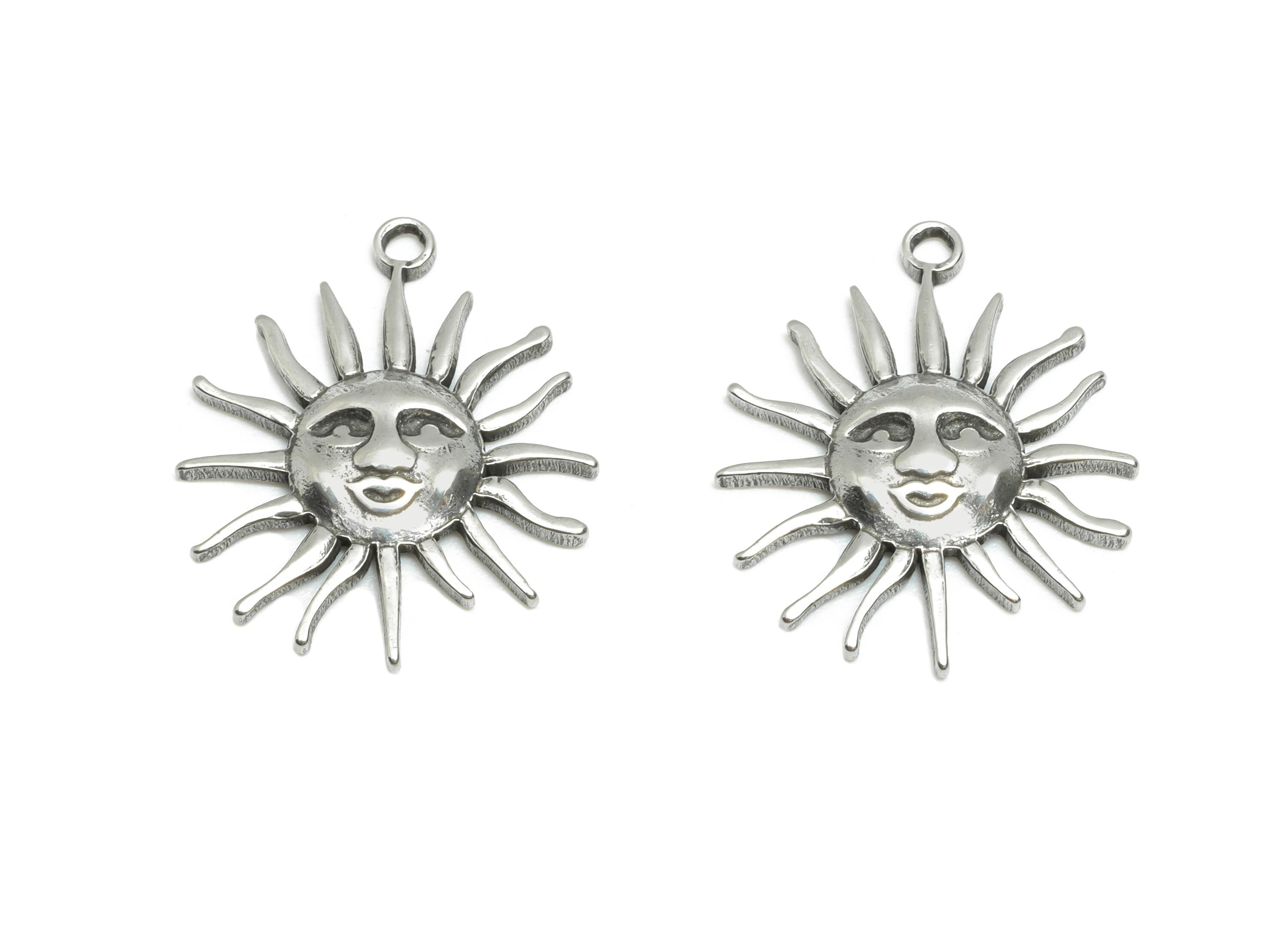 Stainless Steel Sun Face Charms - Celestial Smile Sun Charms - Boho Style Sun Pendant - Whimsical Steel Jewelry - 17.83x14.81x2mm - SS1913 - DOMEDBAZAAR