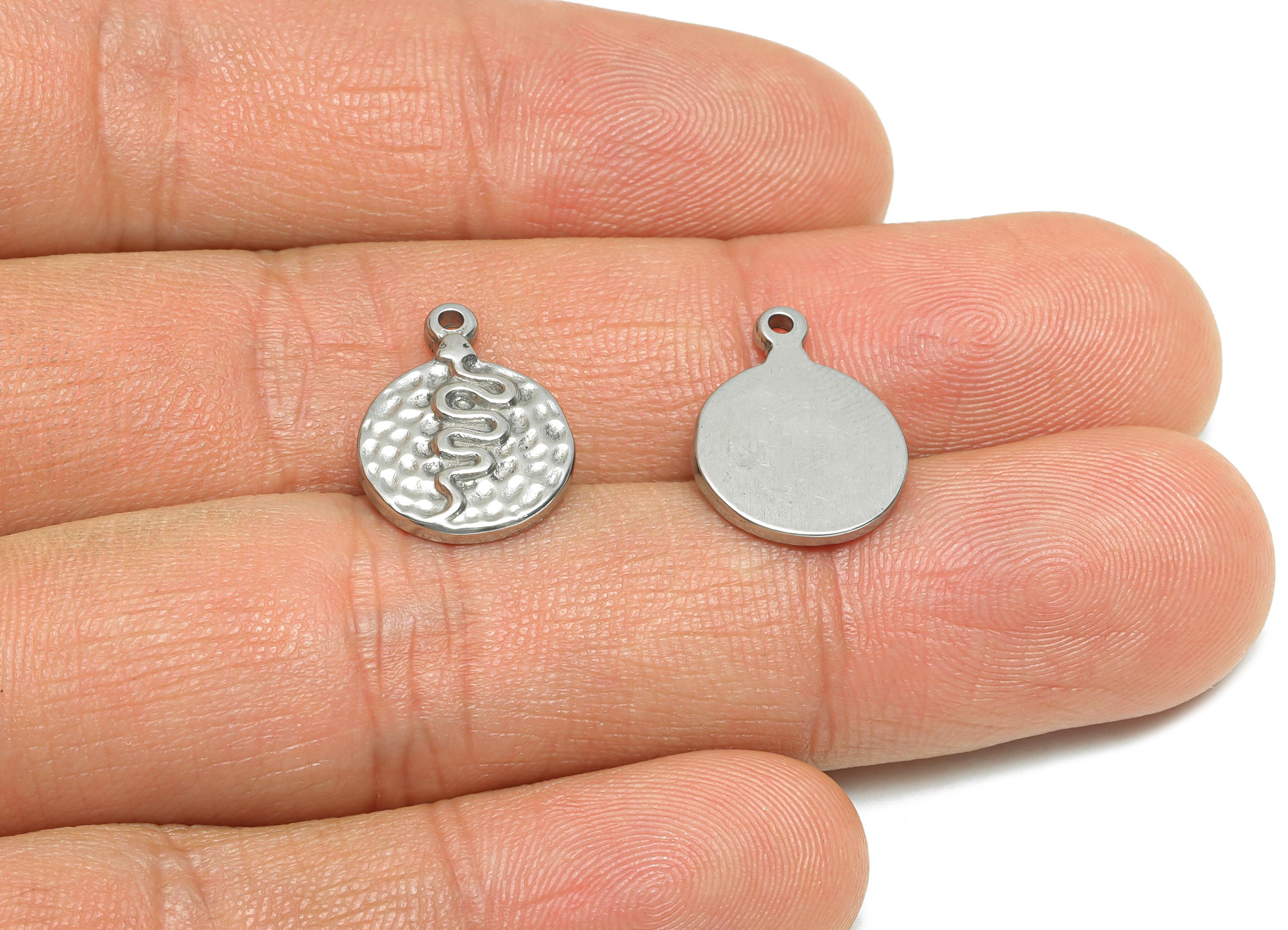 Steel Snake Charms - Hammered Round Snake Pendant for Necklace - Textured Snake Jewelry Accent - Steel Finding - 16.54x12.31x2.04mm - SS1799 - DOMEDBAZAAR