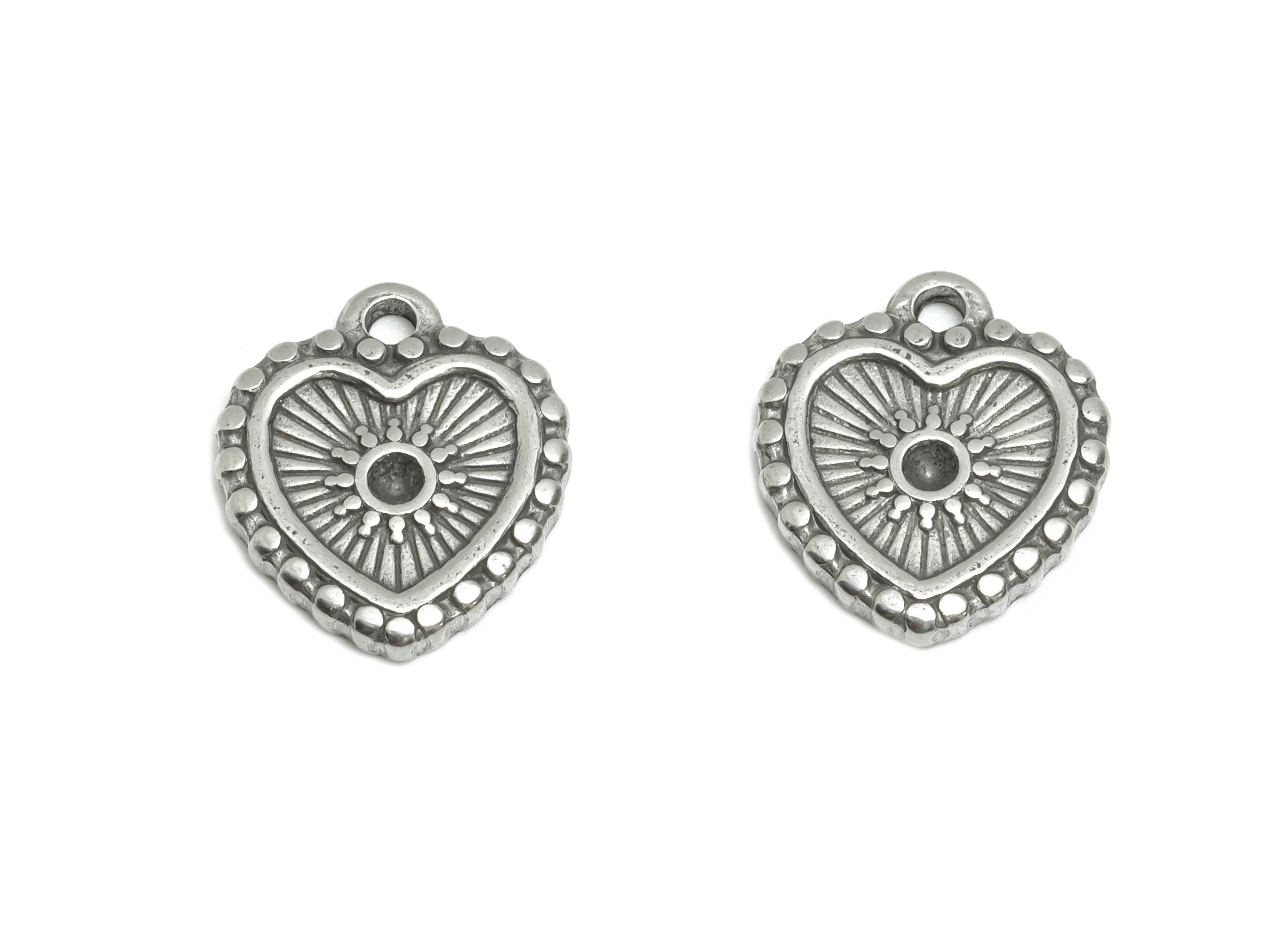 Steel Sunburst Heart Pendant - Textured Vintage Charm for Necklace - Handmade Jewelry For Gemstone - Steel Jewelry - 12x10x1.53mm - SS1793 - DOMEDBAZAAR