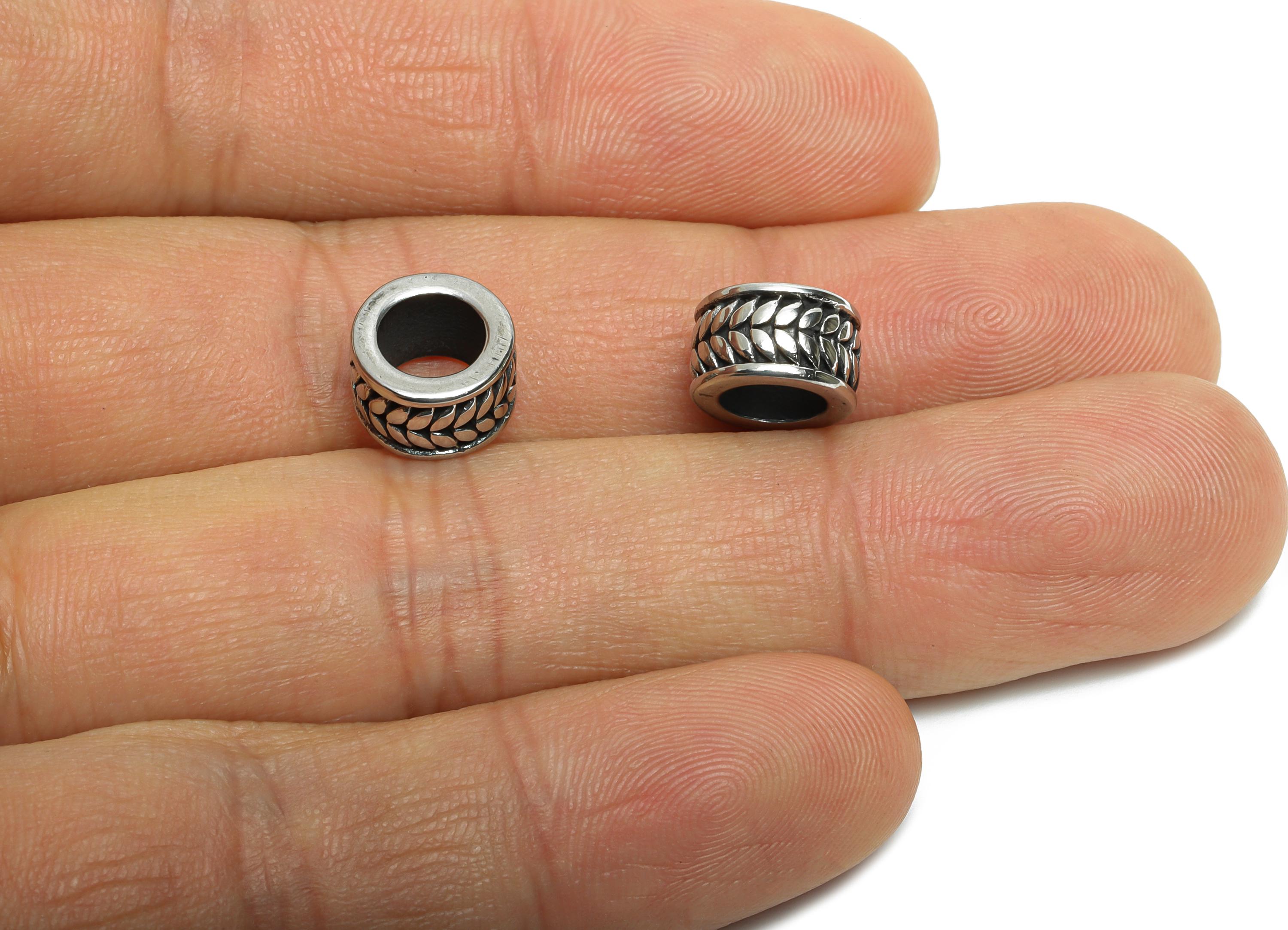 Stainless Steel Leaf Barrel Beads - Textured Spacer Bead for Bracelet - Antique Style Barrel Bead - Detailed Spacer Beads - 9x9x5mm - SS1596 - DOMEDBAZAAR
