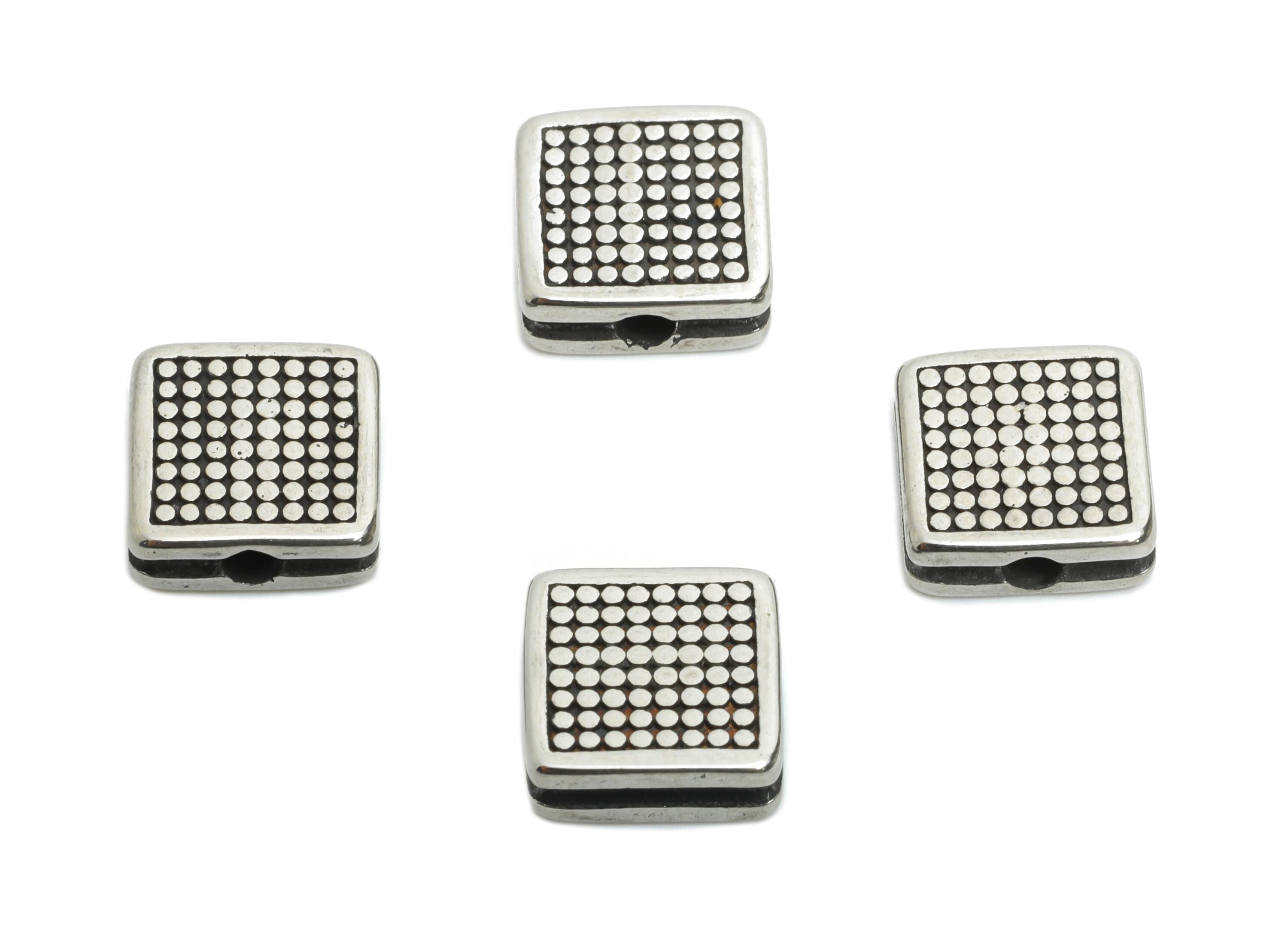 Stainless Steel Grid Bead - Flat Square Spacer Bead for Bracelet - 304 Stainless Steel - Modern Steel Spacer Beads - 9.4x9.4x3.34mm - SS1602 - DOMEDBAZAAR
