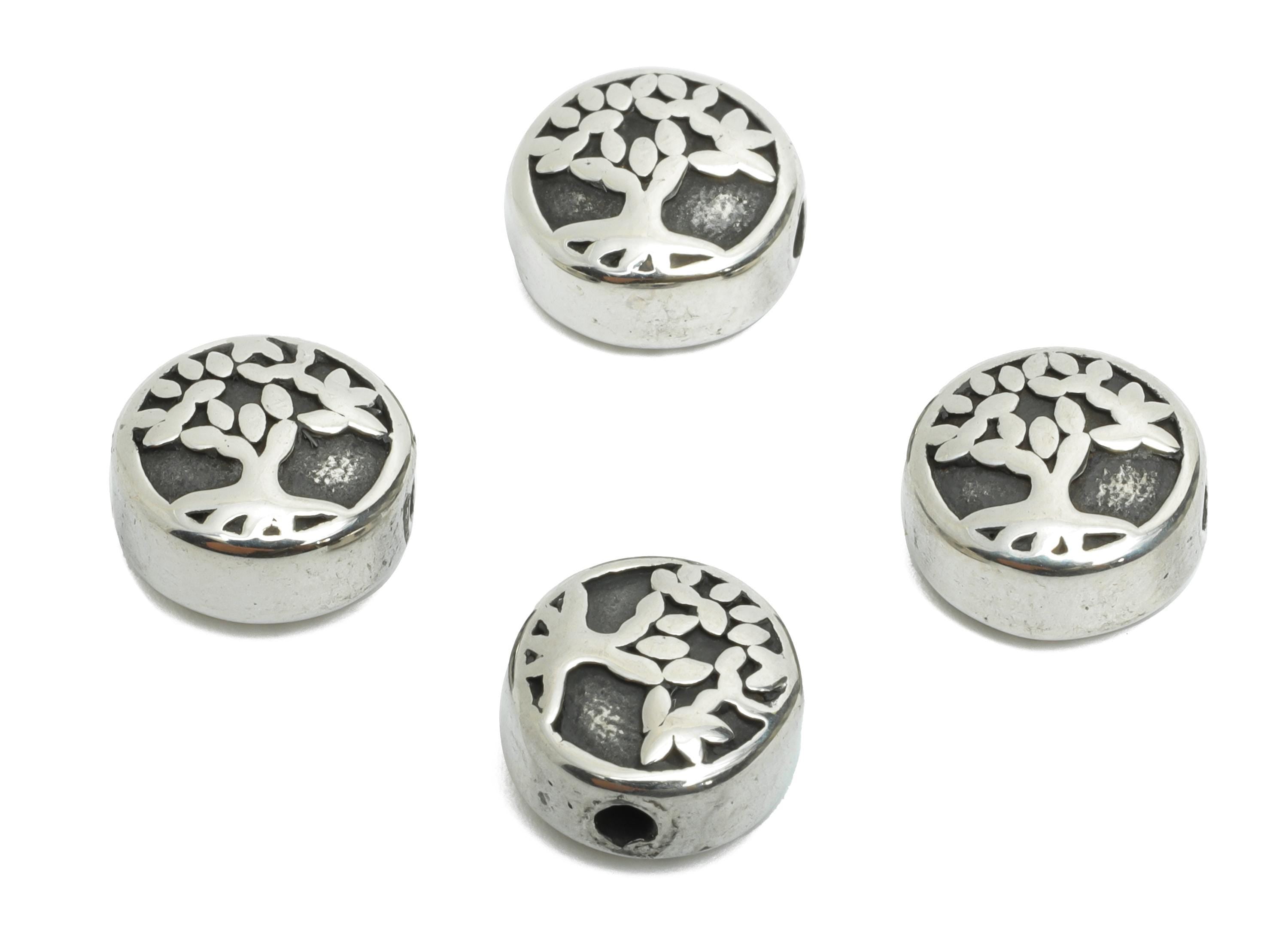 Stainless Steel Tree of Life Beads - Spacer Bead for Bracelet - Tree of Life Circular Bead - Minimalist Tree Pattern Bead - 10x10x5mm-SS1592 - DOMEDBAZAAR