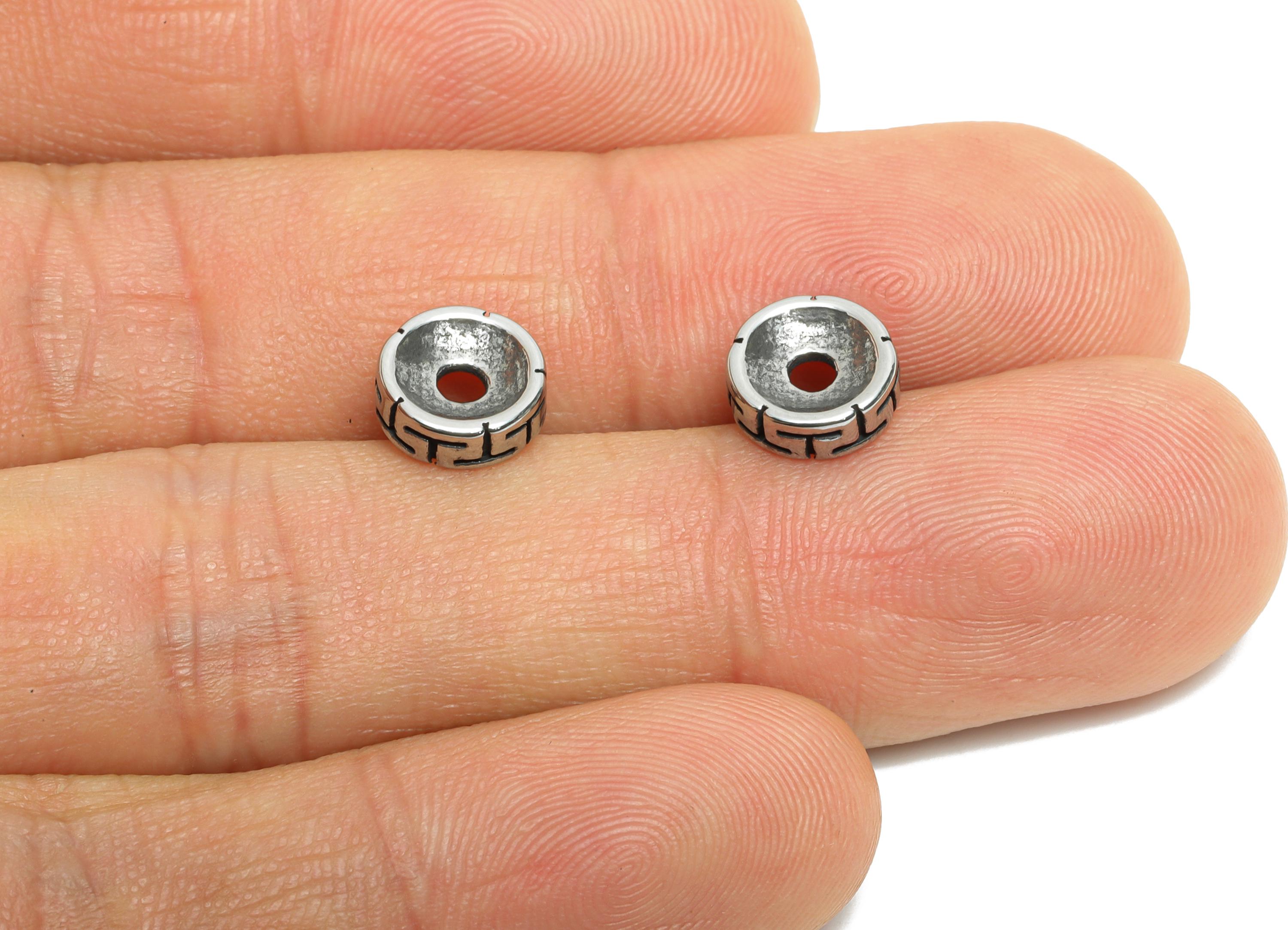 Stainless Steel Geometric Bead - Vintage Spacer Bead for Bracelet - Handcrafted Metal Bead - DIY Jewelry Space Beads - 8x8.25x2mm - SS1598 - DOMEDBAZAAR