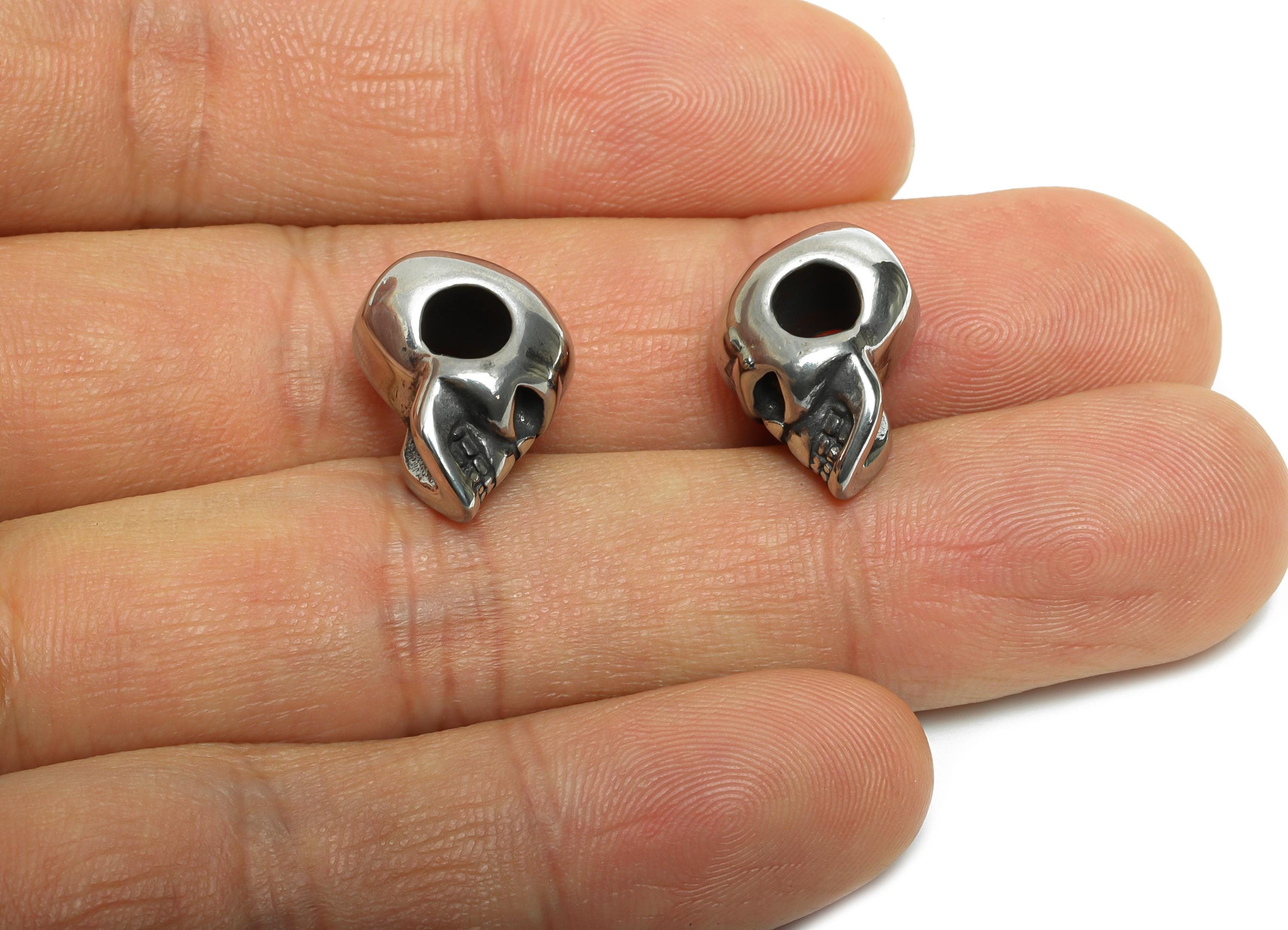 Steel Skull Bead - Skull Spacer Bead for Bracelet - Halloween Skull Bead - Silver Skull Beads - Dark Aesthetic Beads - 16x8.72x12mm - SS1575 - DOMEDBAZAAR