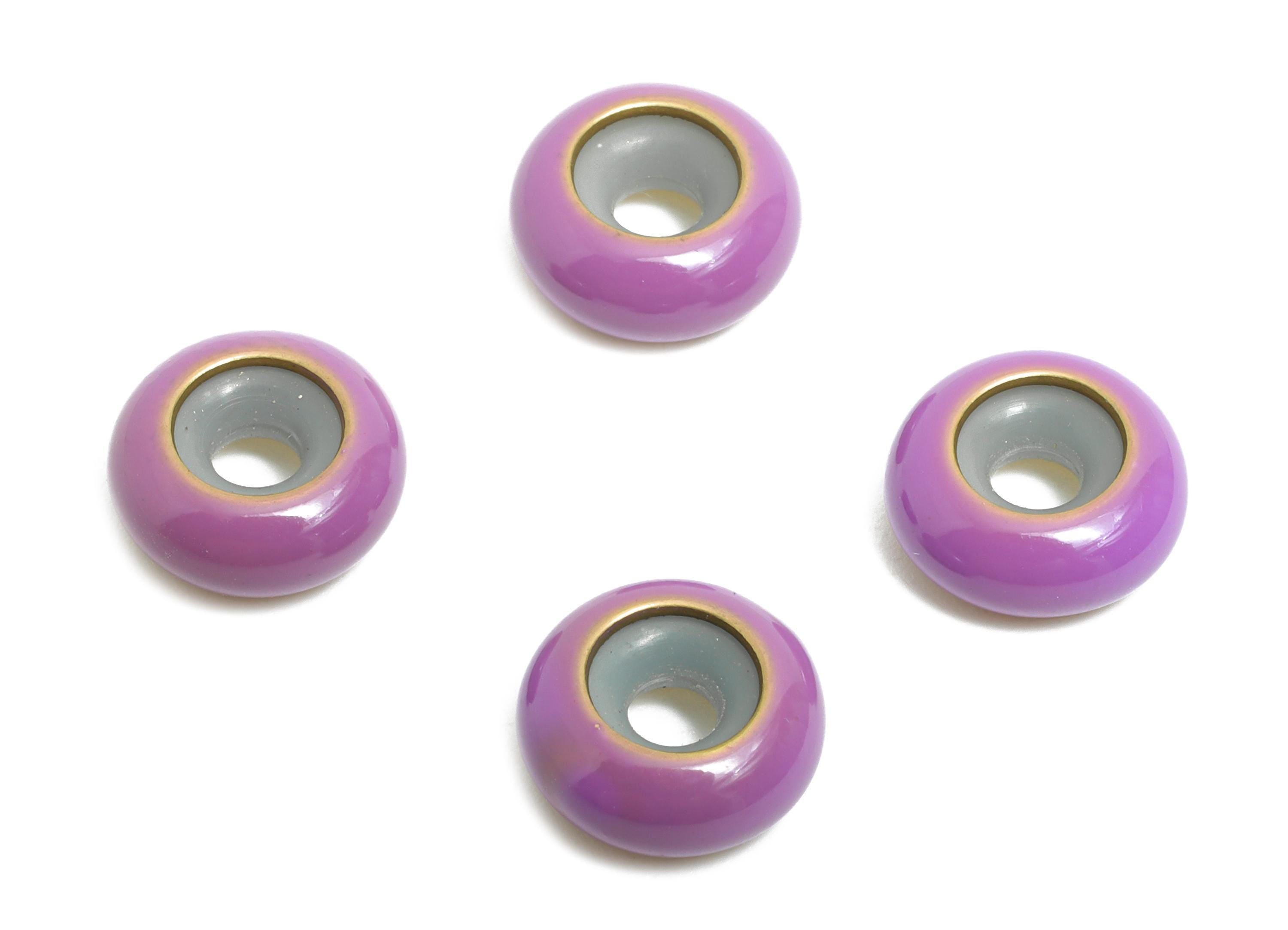 Purple Donut Spacer Bead - Brass Enamel Rubber Bracelet Stopper Bead - Adjustable Rondelle Bead - Silicone Smart Bead - 10x10x4mm -RGP10463H - DOMEDBAZAAR