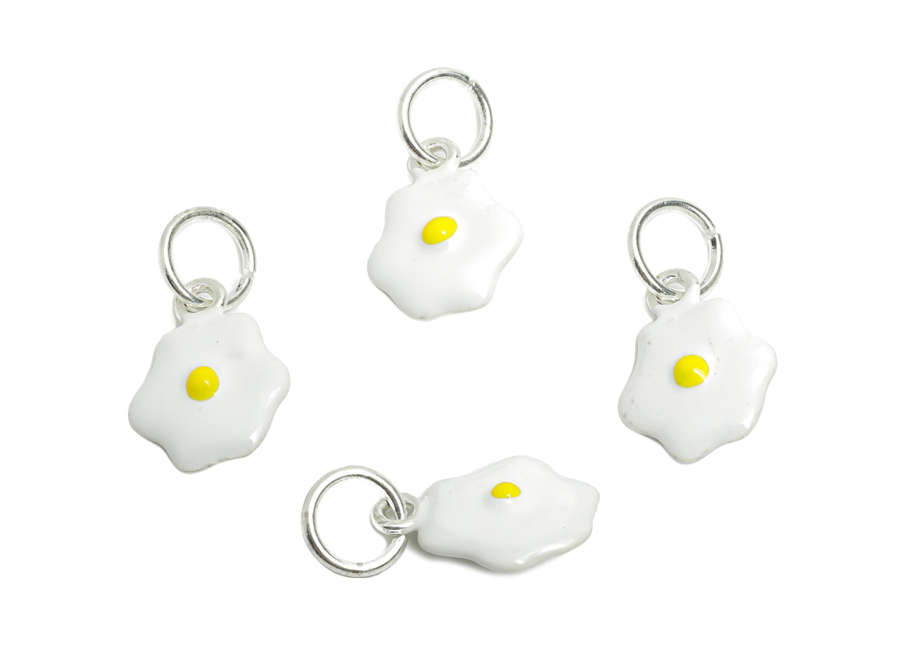 Alloy Fried Egg Charms - Mini Enamel Egg Bracelet Charms - Novelty Alloy Food Pendant - Jewelry Component DIY - 19.85x10.9x4.52mm - ZZ2056 - DOMEDBAZAAR