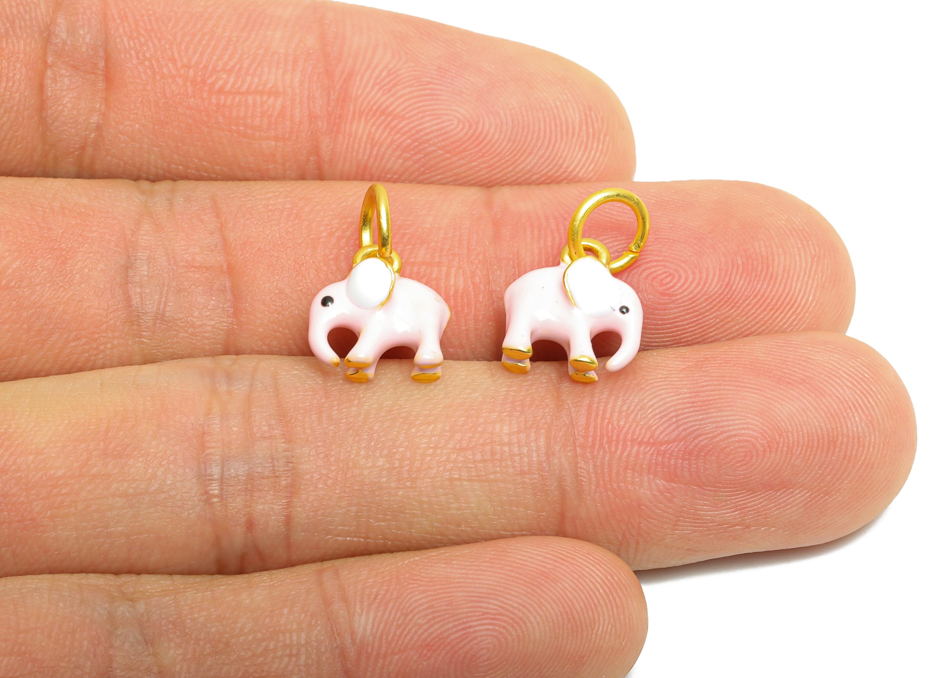 Alloy Elephant Charm - Pink Enamel Elephant Bracelet Charm - Fun Alloy Animal Pendant for Kids - Jewelry Accessory DIY - 12x11x6.7mm -ZZ2084 - DOMEDBAZAAR