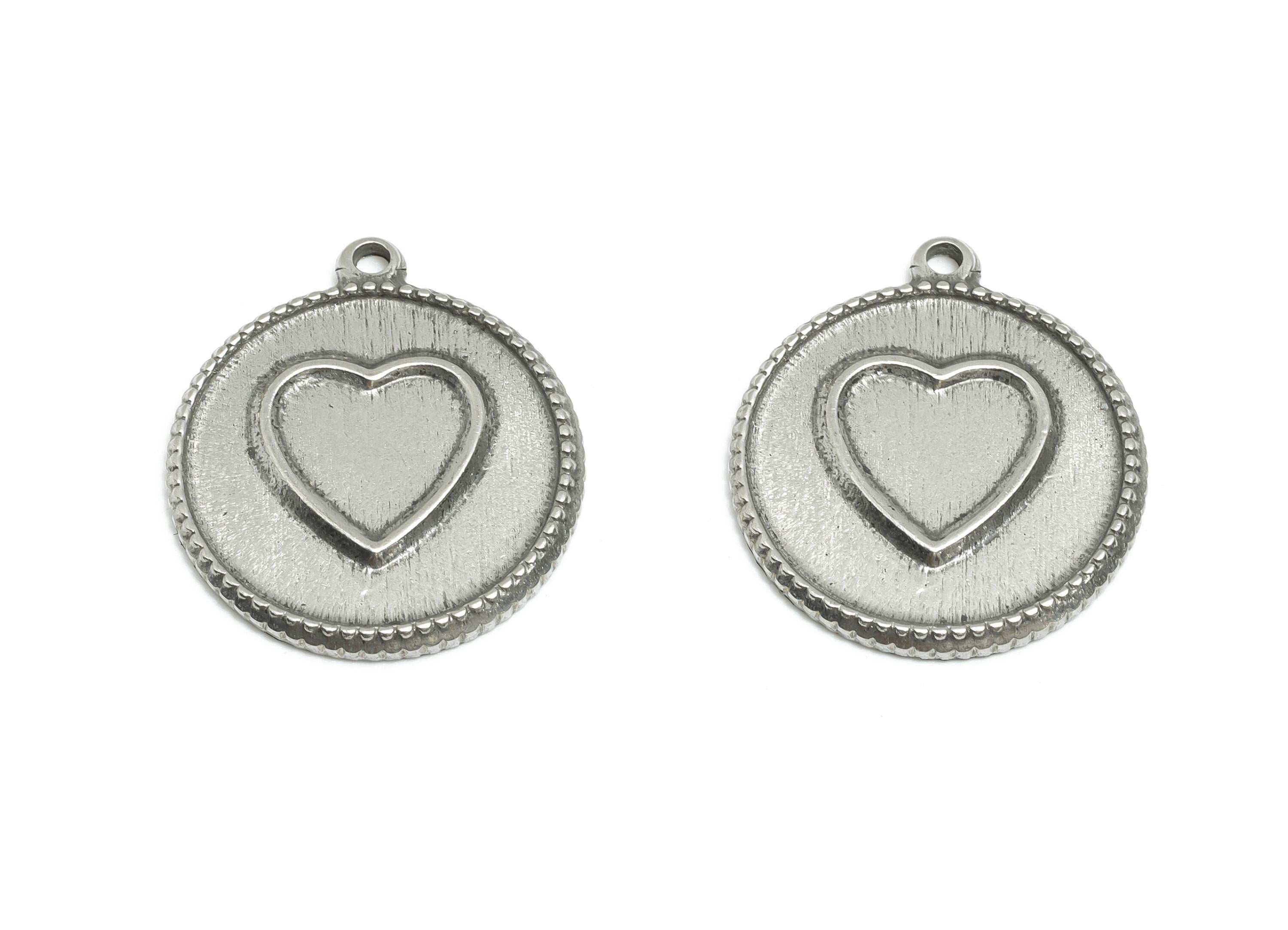 Stainless Steel Heart Pendant - Beaded Border Pendant for Necklace - Vintage Romantic Jewelry - DIY Jewelry Making - 23x20x2.08mm - SS1894 - DOMEDBAZAAR