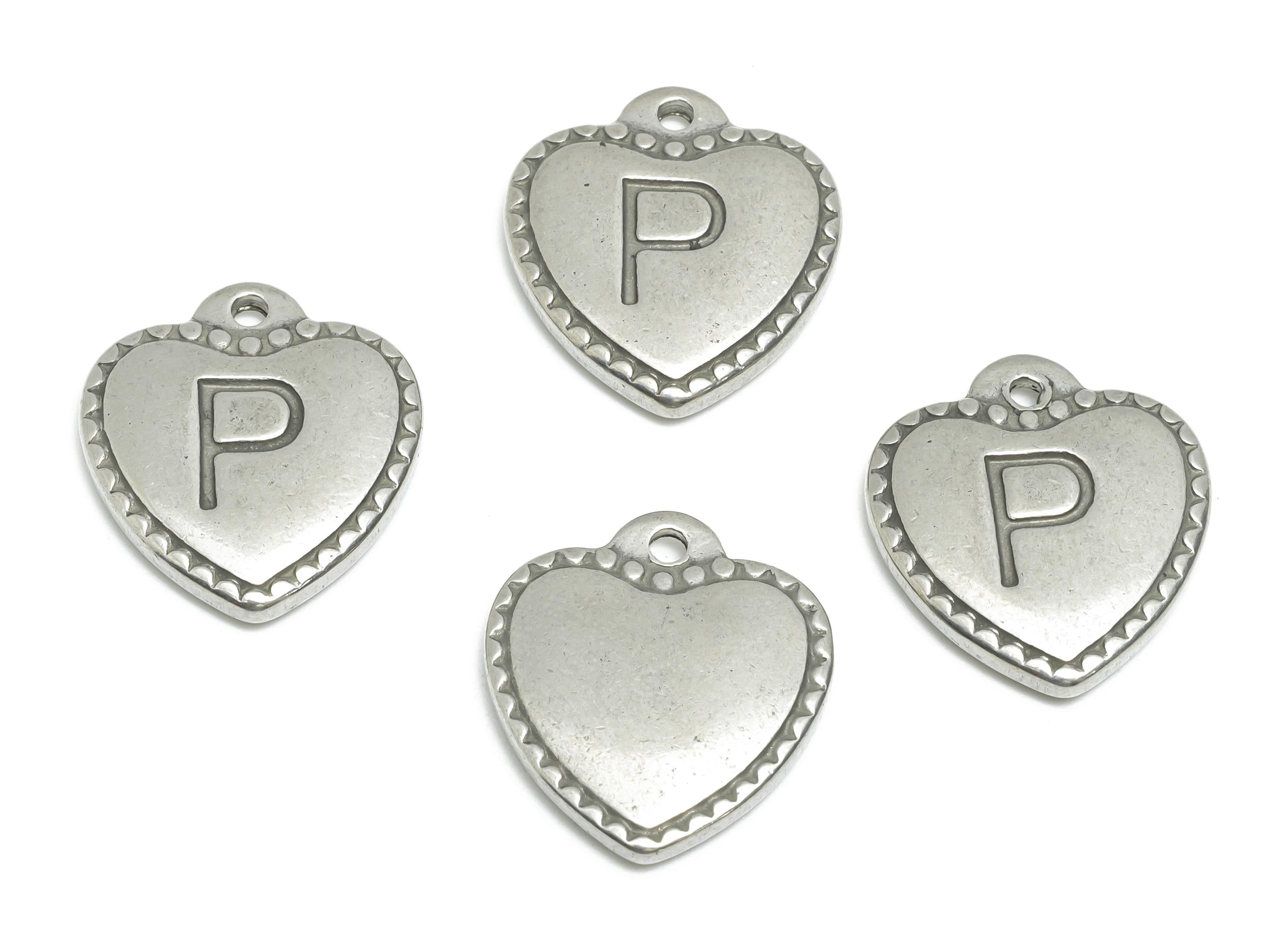 Stainless Steel Heart Pendant - Letter P Charm for Necklace - Vintage Romantic Jewelry - Custom Jewelry Component - 17x16x2.83mm - SS1952 - DOMEDBAZAAR