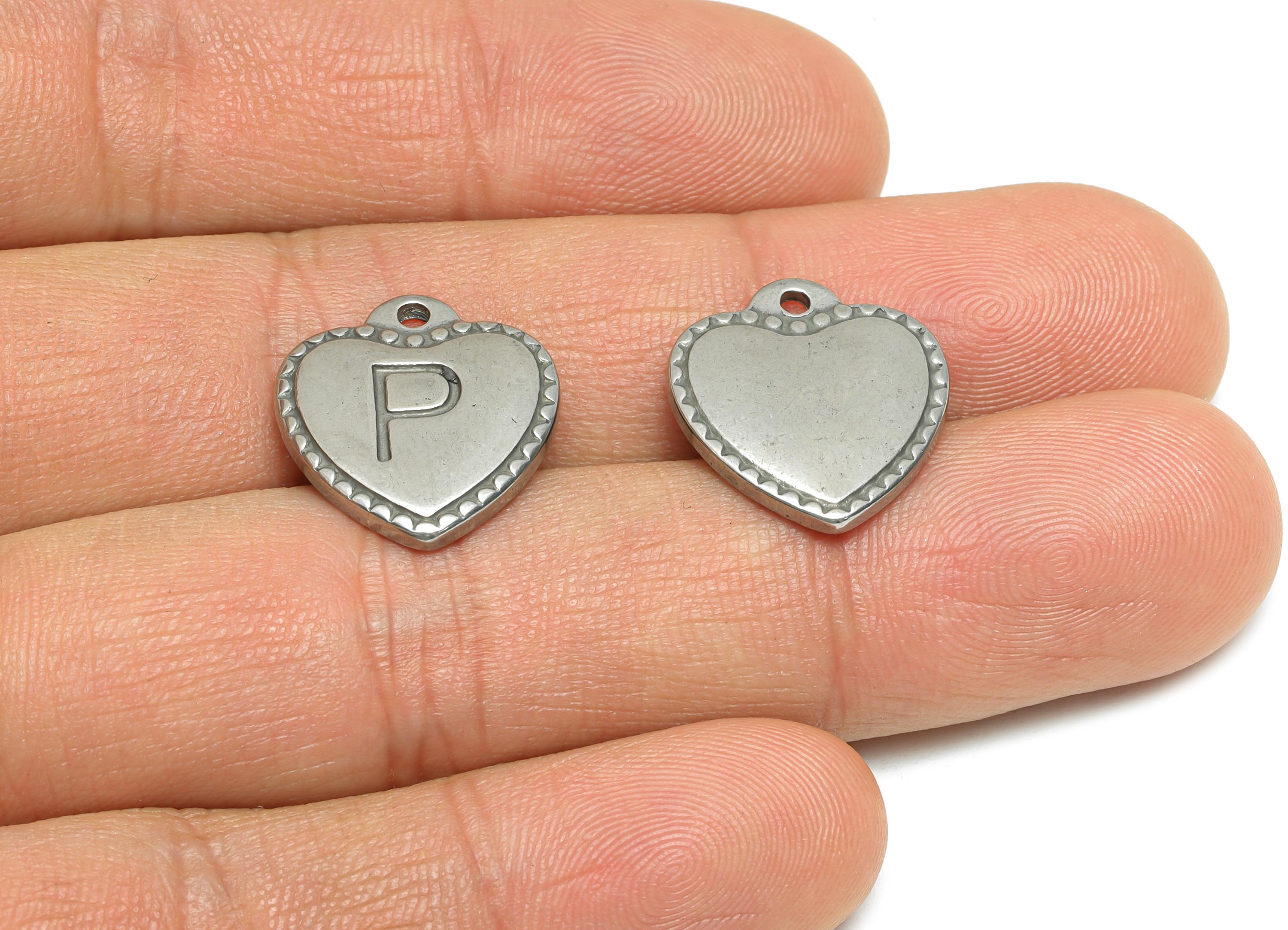 Stainless Steel Heart Pendant - Letter P Charm for Necklace - Vintage Romantic Jewelry - Custom Jewelry Component - 17x16x2.83mm - SS1952 - DOMEDBAZAAR