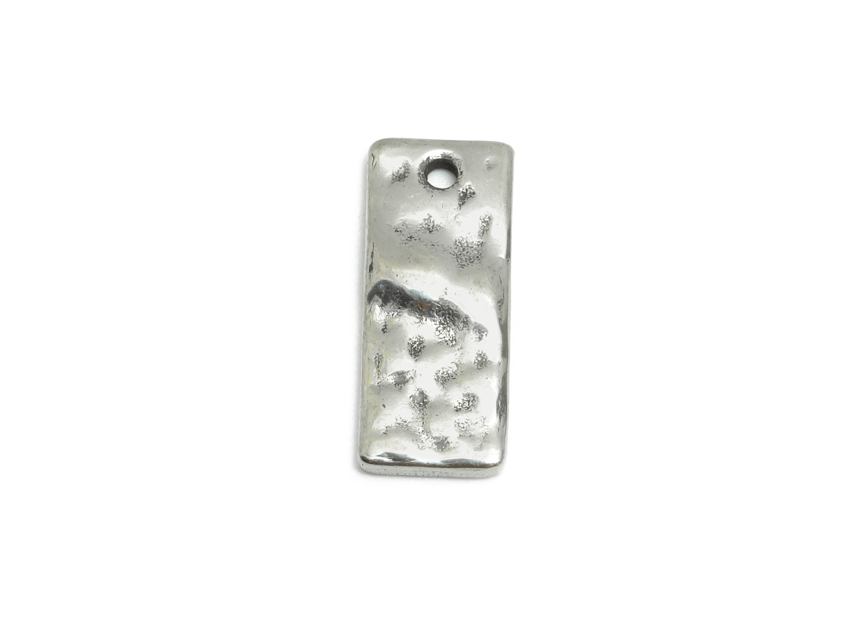 Stainless Steel Rectangle Charm - Hammered Artistic Charm for Bracelet - Textured Metal Geometric Charm - Jewelry Making - 17x7x2mm - SS1785 - DOMEDBAZAAR