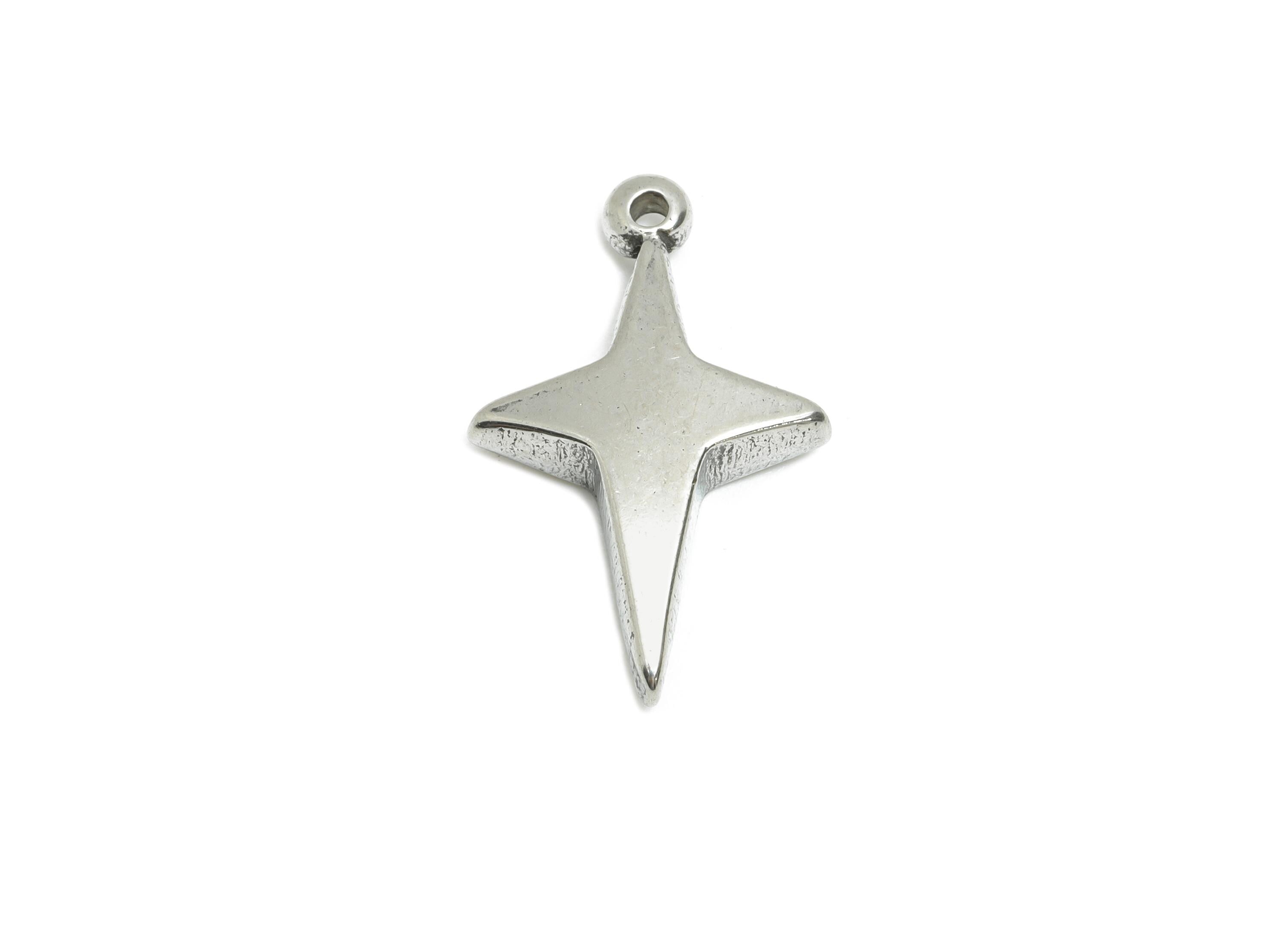 Steel Star Pendant - Shiny Celestial Star Pendant for Necklace - Minimalist Metal Star Charms - Steel Findings - 21x13.27x3.92mm - SS1798 - DOMEDBAZAAR