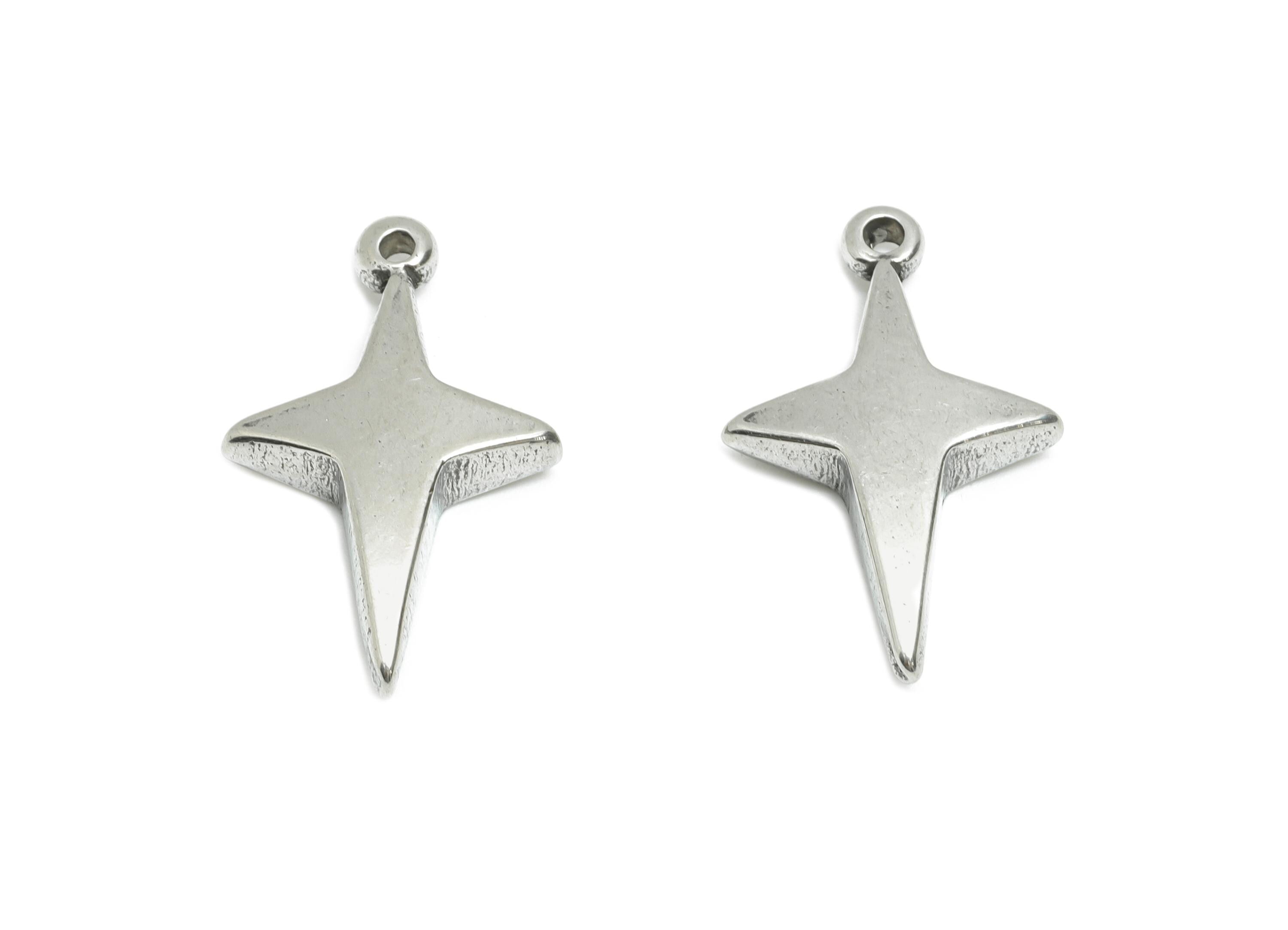 Steel Star Pendant - Shiny Celestial Star Pendant for Necklace - Minimalist Metal Star Charms - Steel Findings - 21x13.27x3.92mm - SS1798 - DOMEDBAZAAR