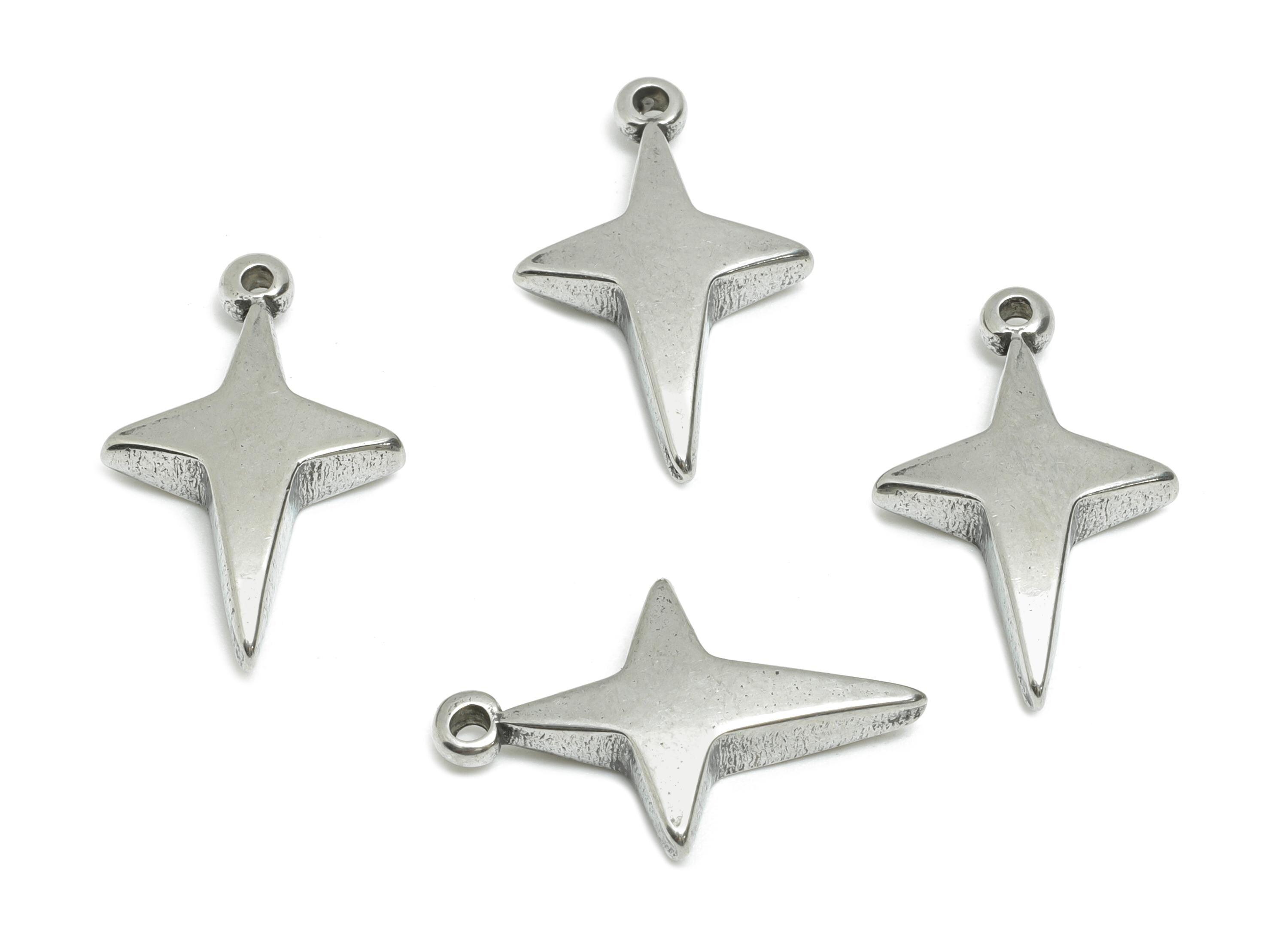 Steel Star Pendant - Shiny Celestial Star Pendant for Necklace - Minimalist Metal Star Charms - Steel Findings - 21x13.27x3.92mm - SS1798 - DOMEDBAZAAR