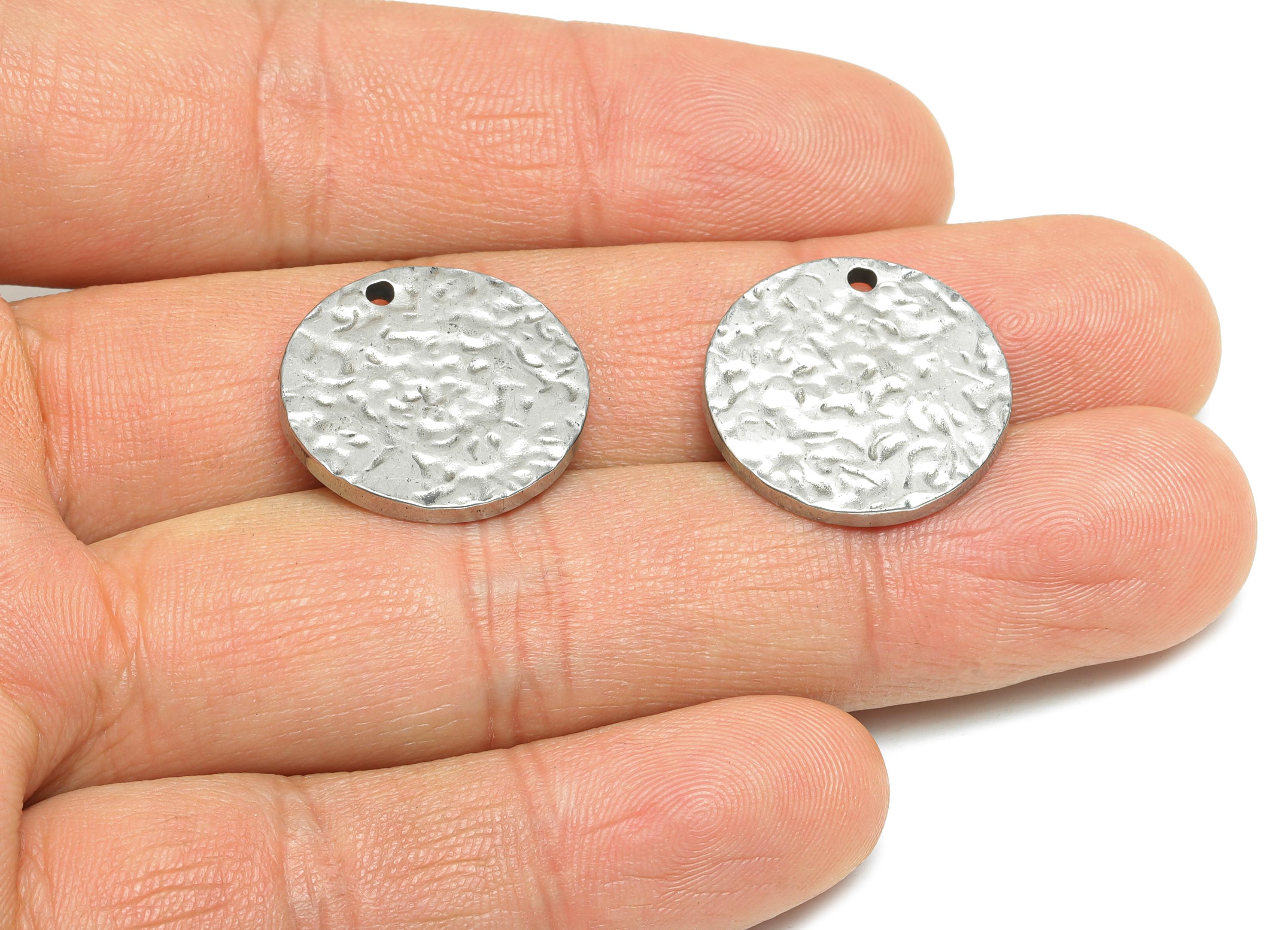 Stainless Steel Round Pendant - Steel Hammered Pendant for Necklace - Textured Coin Charm - Steel Jewelry Component - 20.36x20x2mm - SS1816 - DOMEDBAZAAR