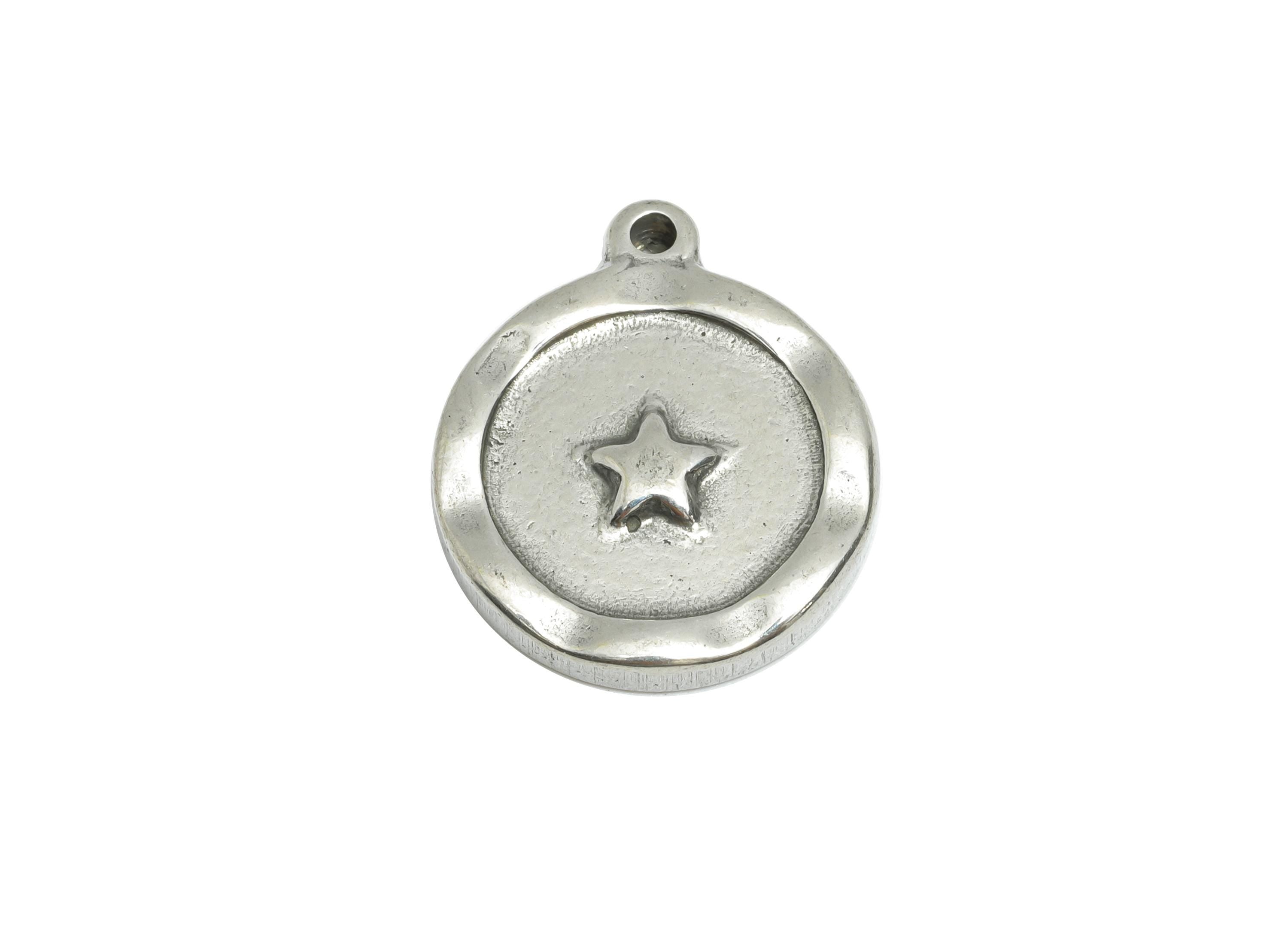 Steel Star Charms - Detailed Celestial Star Charms - Minimalist Silver Cosmic Pendant - Steel Jewelry Accessory - 18.02x15.4x2.67mm - SS1893 - DOMEDBAZAAR