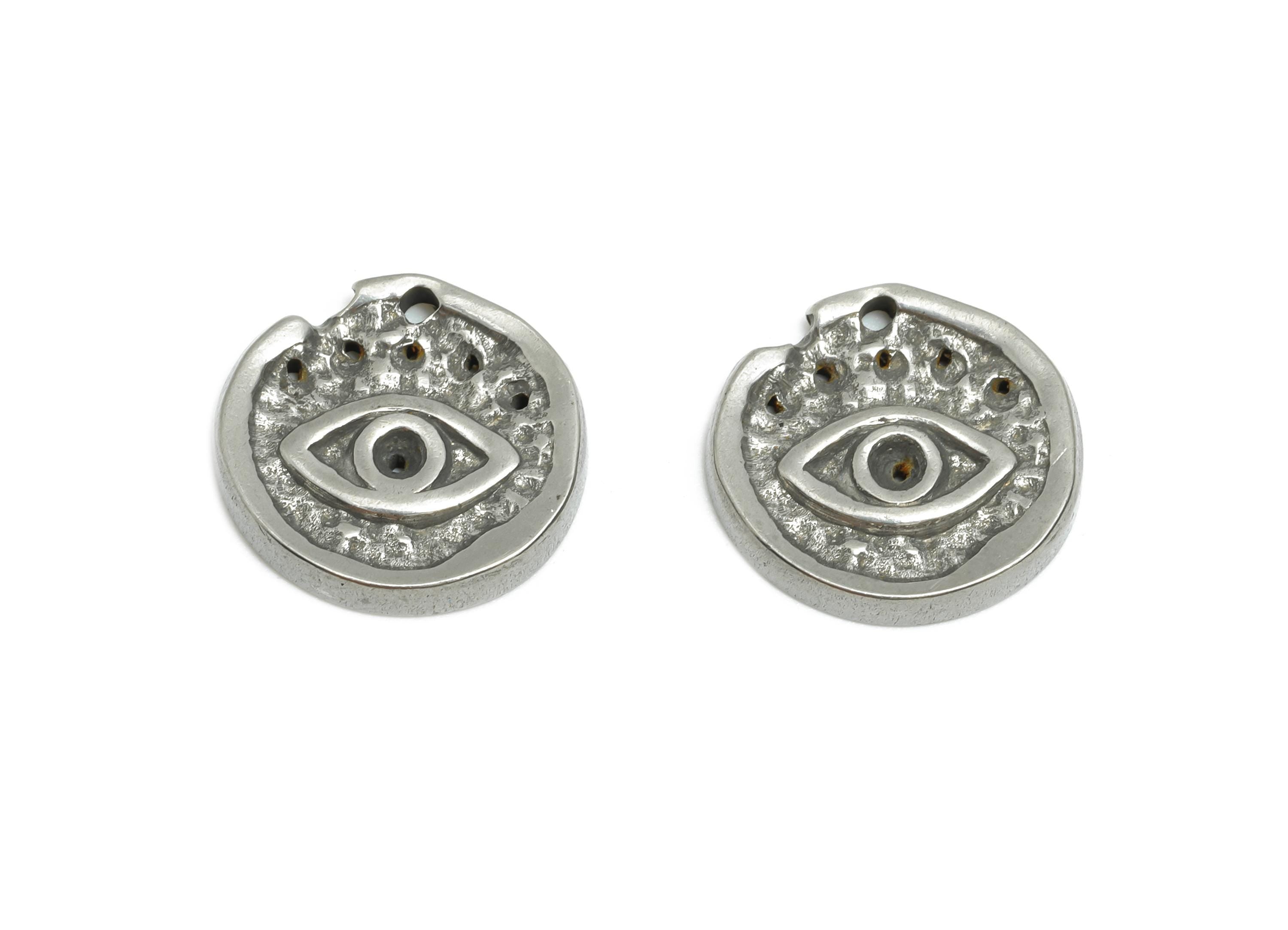 Stainless Steel Eye Pendant - Protective Amulet Pendant for Necklace - Textured Evil Eye Charm - DIY Handmade Jewelry - 12x12x1mm - SS1865 - DOMEDBAZAAR