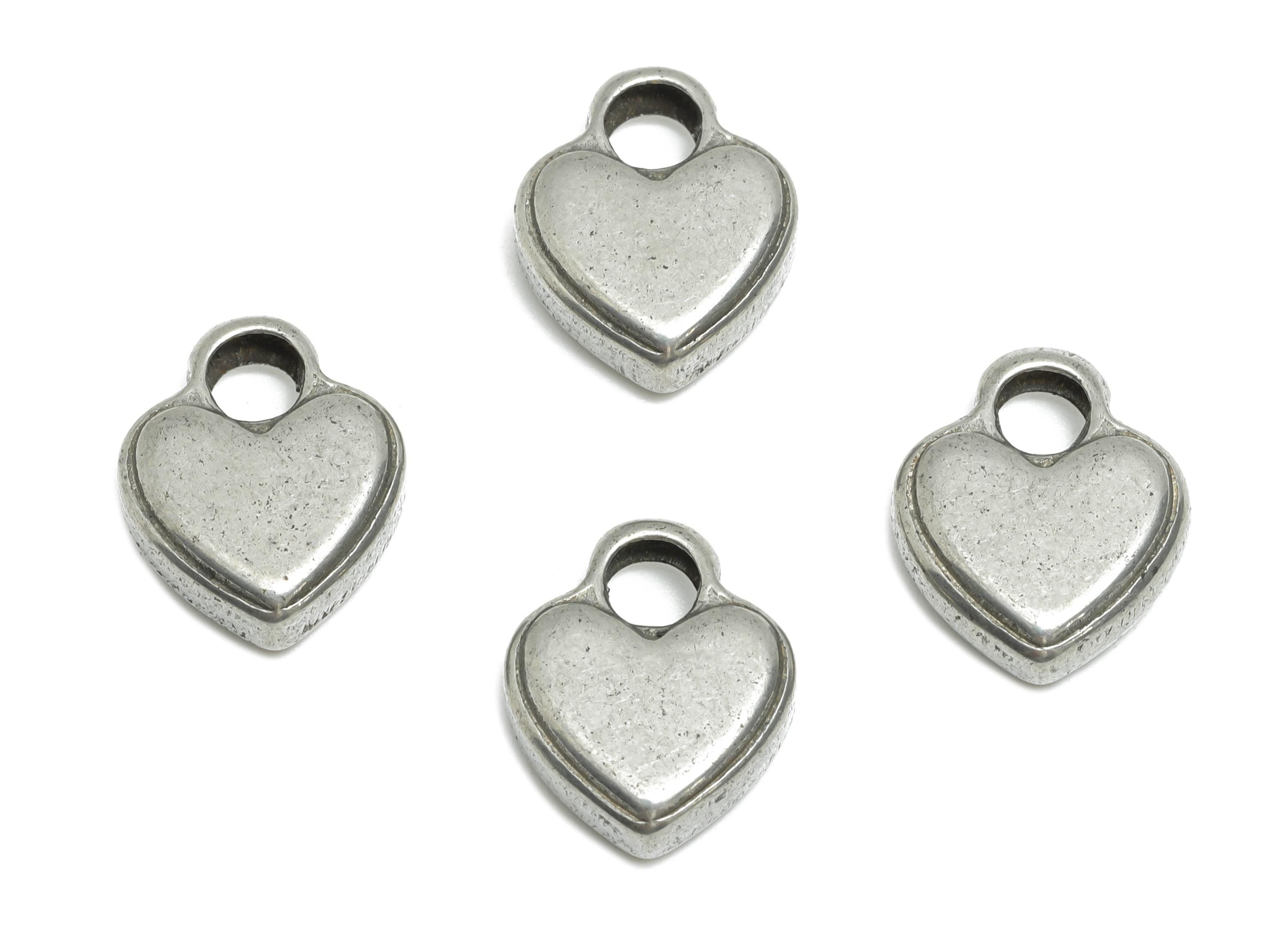 Stainless Steel Heart Charms - Romantic Silver Heart Bracelet Charm - Vintage Love Charms - Steel Jewelry Making - 13.63x11x3.7mm - SS1842 - DOMEDBAZAAR