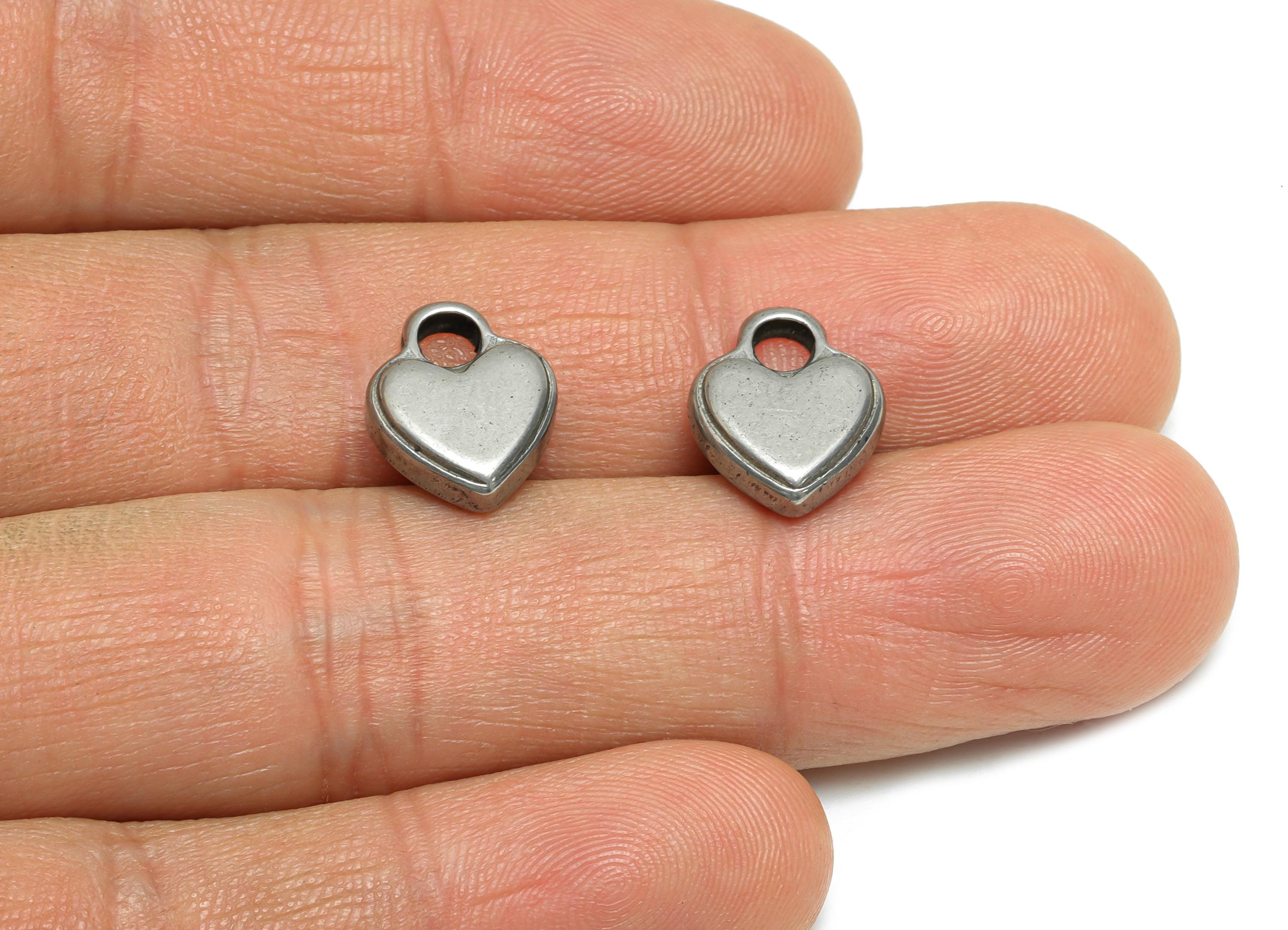 Stainless Steel Heart Charms - Romantic Silver Heart Bracelet Charm - Vintage Love Charms - Steel Jewelry Making - 13.63x11x3.7mm - SS1842 - DOMEDBAZAAR
