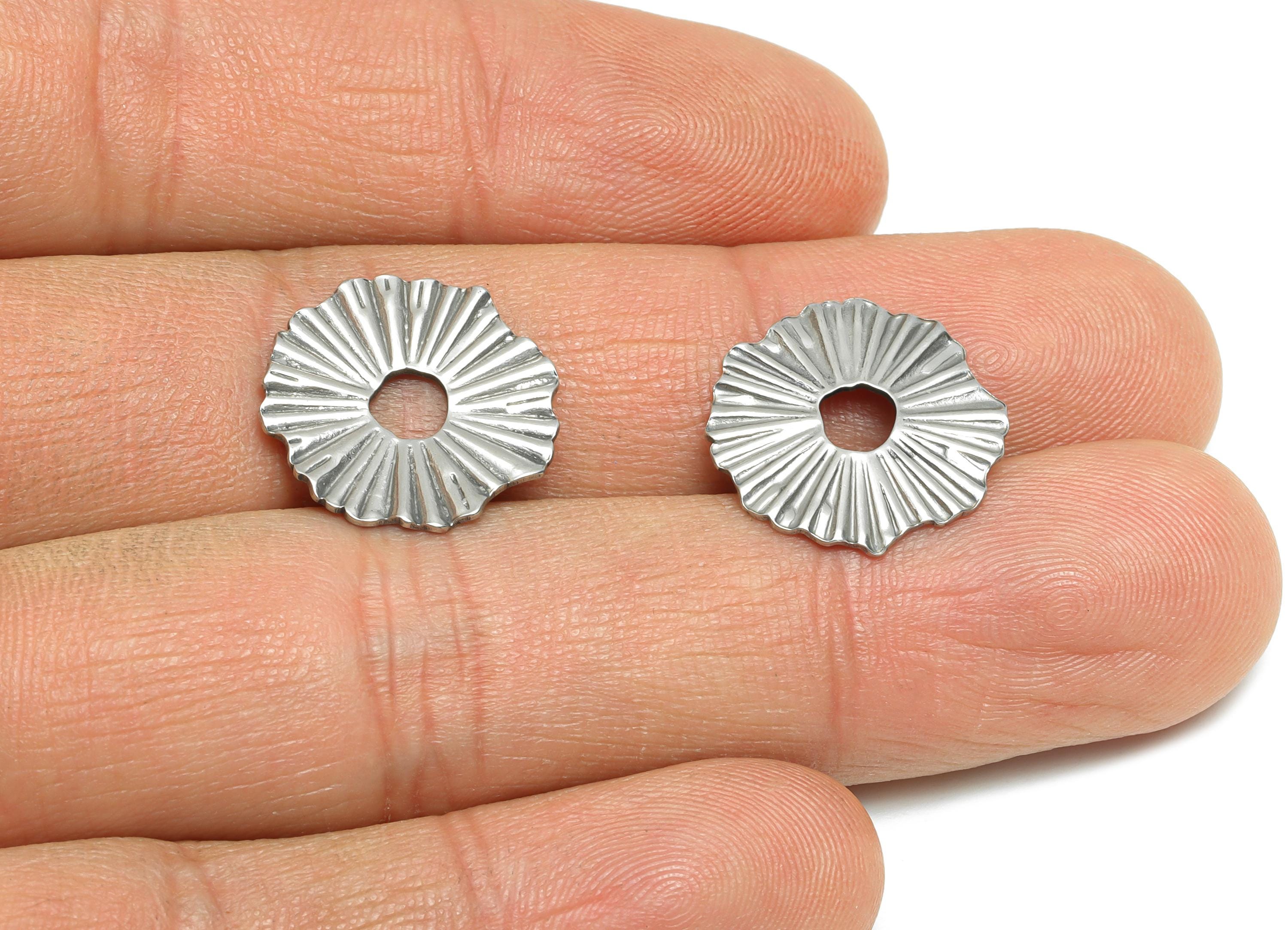 Stainless Steel Flower Charm - Textured Hollow Flower Charm - Minimalist Floral Accent - DIY Steel Jewelry Supplies - 17.05x16.4x1mm -SS1767 - DOMEDBAZAAR