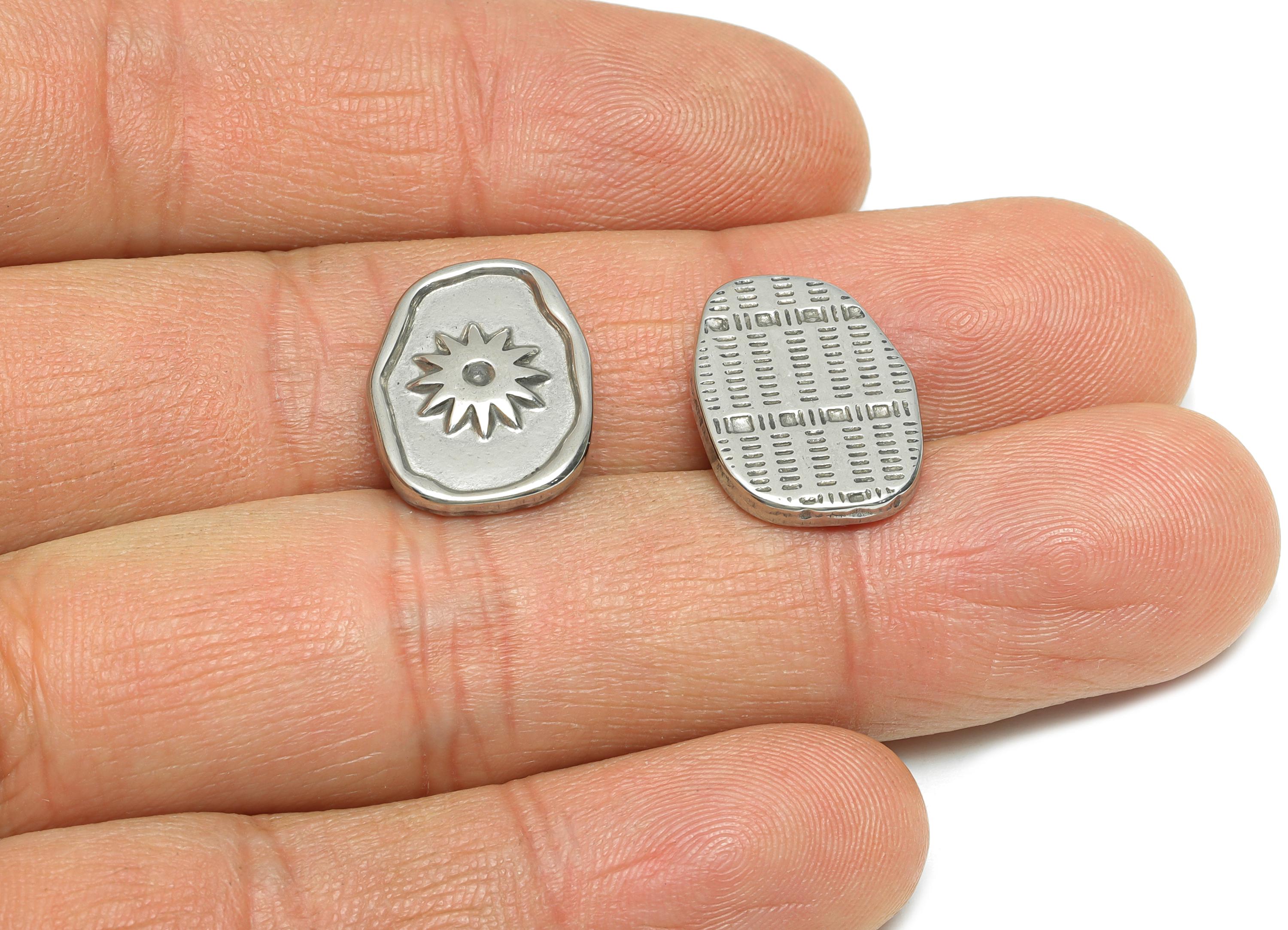 Stainless Steel Sunburst Charm - Abstract Metallic Geometric Charm - Vintage Textured Charm - Steel Jewelry Accent - 17.22x13x2.4mm - SS1831 - DOMEDBAZAAR