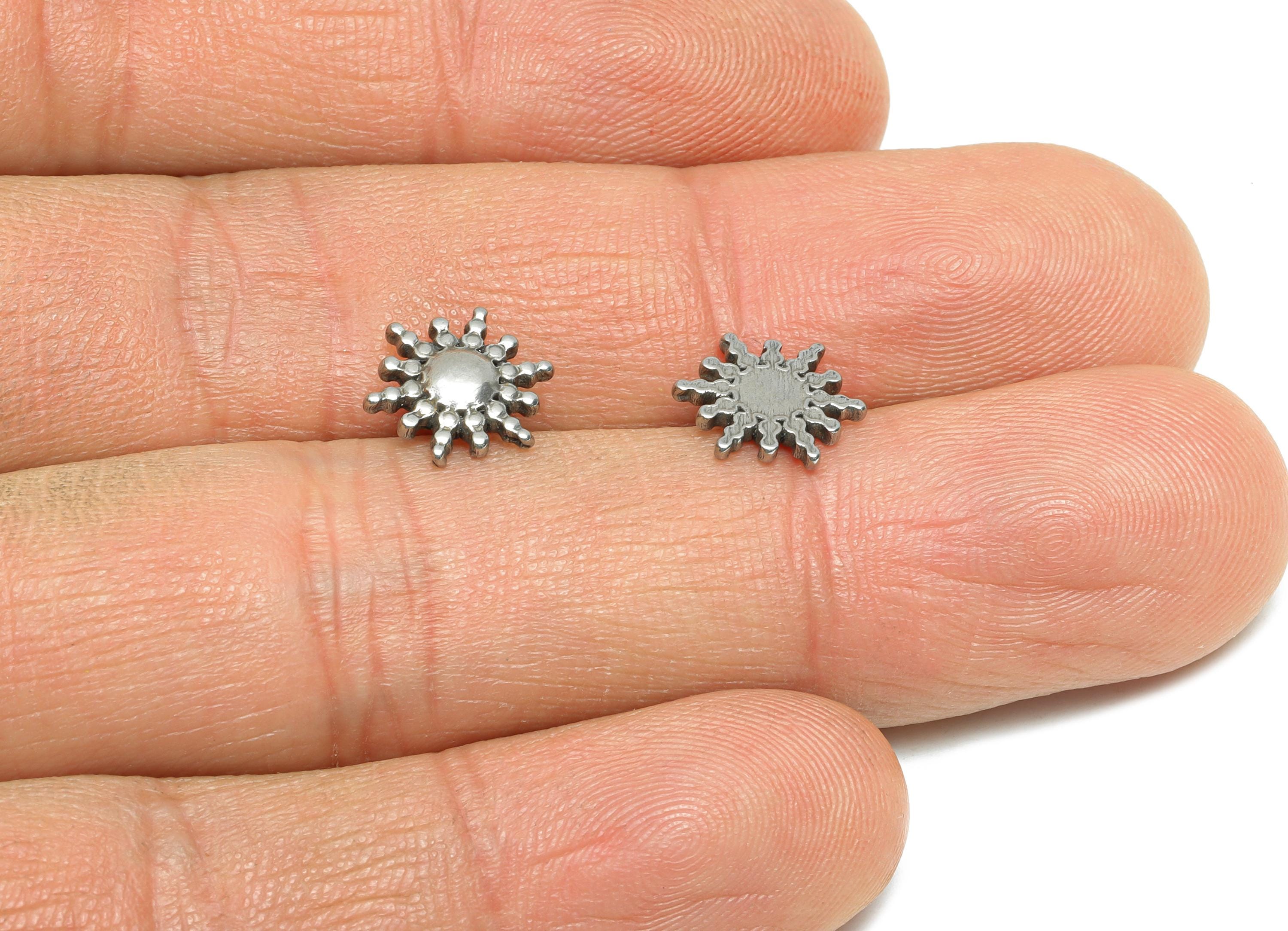 Stainless Steel Sunburst Charm - Steel Mini Sunshine Charm - Vintage Looking Textured Charm - Steel Jewelry Accent - 9.12x9x1.97mm - SS1778 - DOMEDBAZAAR