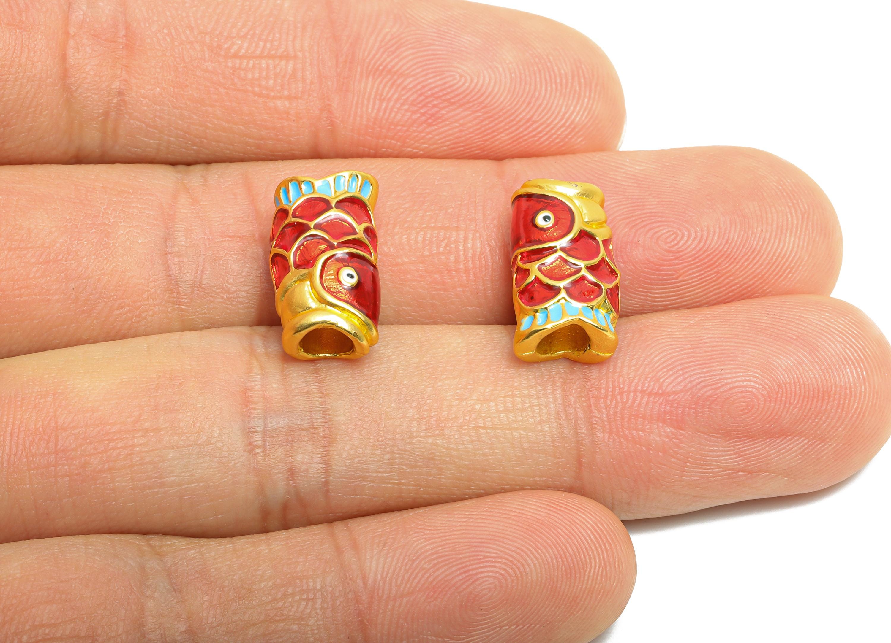 Alloy Koi Fish Beads - Colorful Enamel Charm for Bracelet - Whimsical Bracelet Charm - Good Luck Fun Bracelet Eastern Bead - 16x9x6mm-ZZ2093 - DOMEDBAZAAR