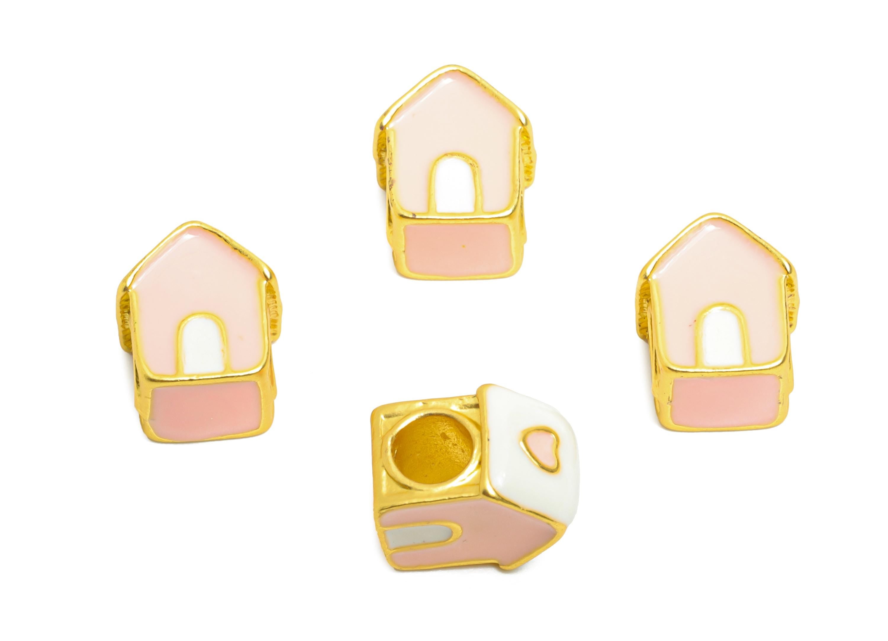 Alloy Kawaii House Bead - Enamel House Charm for Bracelet - DIY Heart House Bead - Cottage Bead for Charm Bracelet - 10x8.65x7mm - ZZ2091 - DOMEDBAZAAR