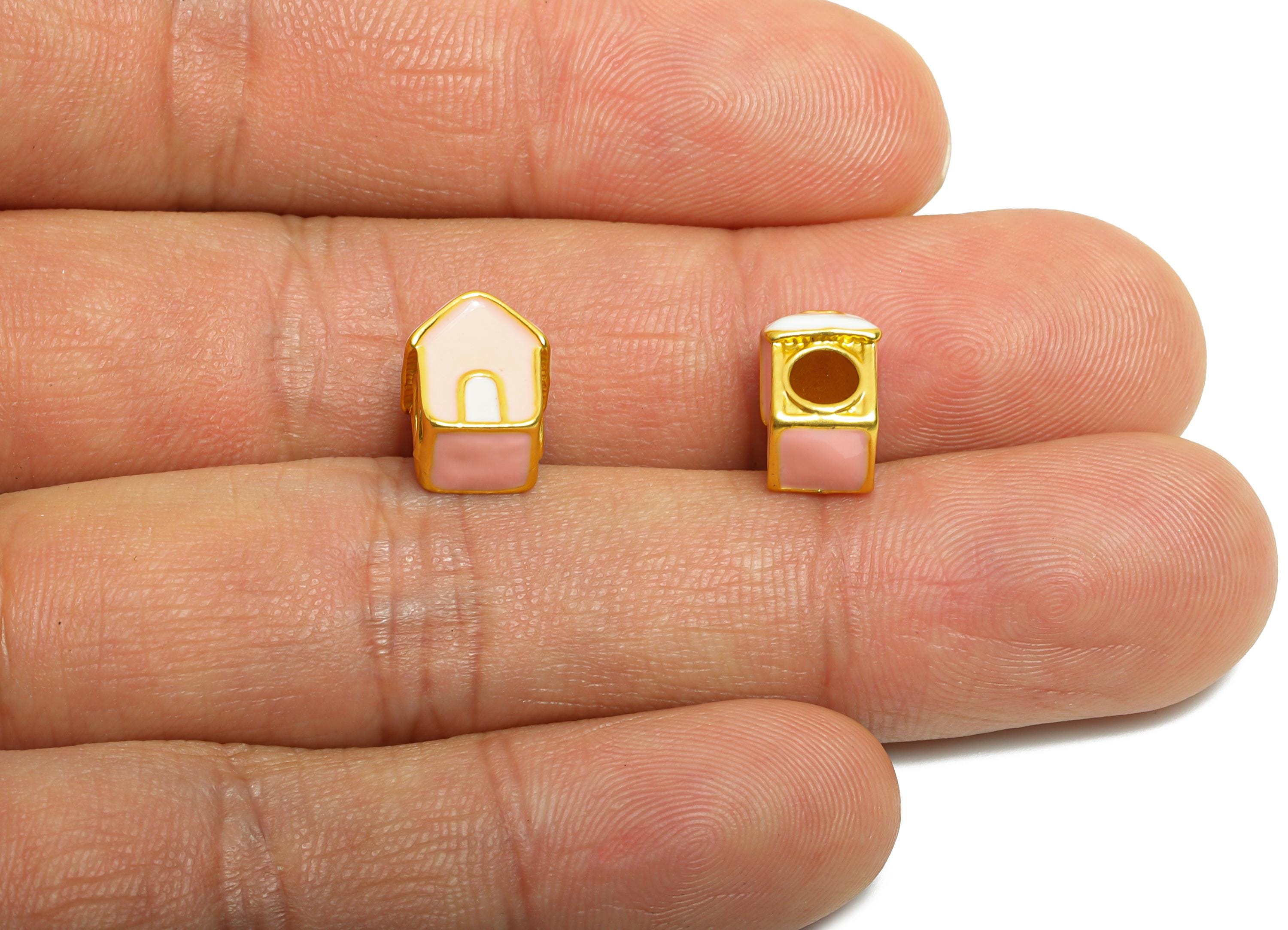 Alloy Kawaii House Bead - Enamel House Charm for Bracelet - DIY Heart House Bead - Cottage Bead for Charm Bracelet - 10x8.65x7mm - ZZ2091 - DOMEDBAZAAR