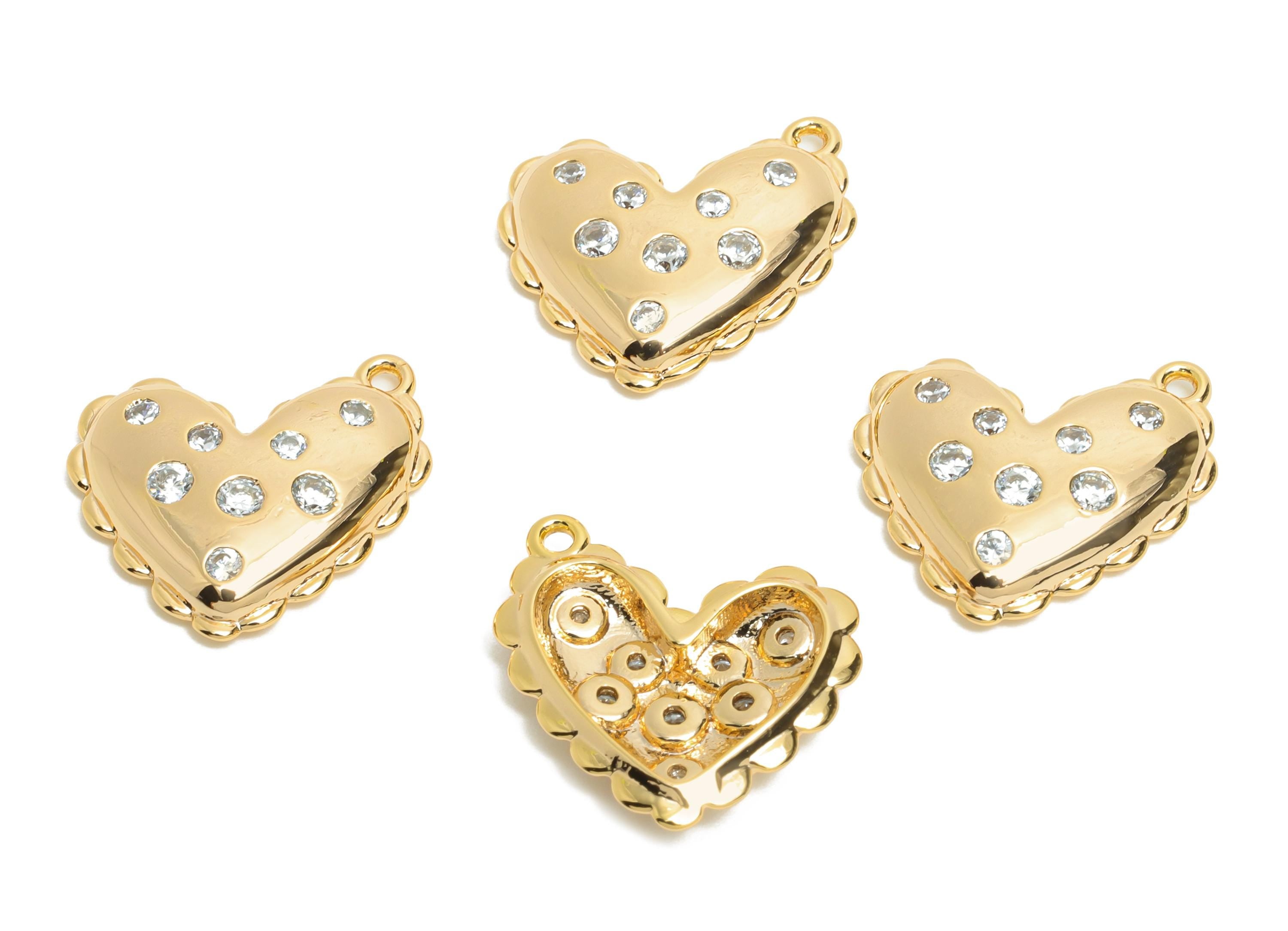 Sparkling Brass Heart Charm - Elegant Gold Zircon Heart Pendant - Dainty Decorative Jewelry - 18K Real Gold Plated - 16.8x15x3.6mm -RGP10499 - DOMEDBAZAAR