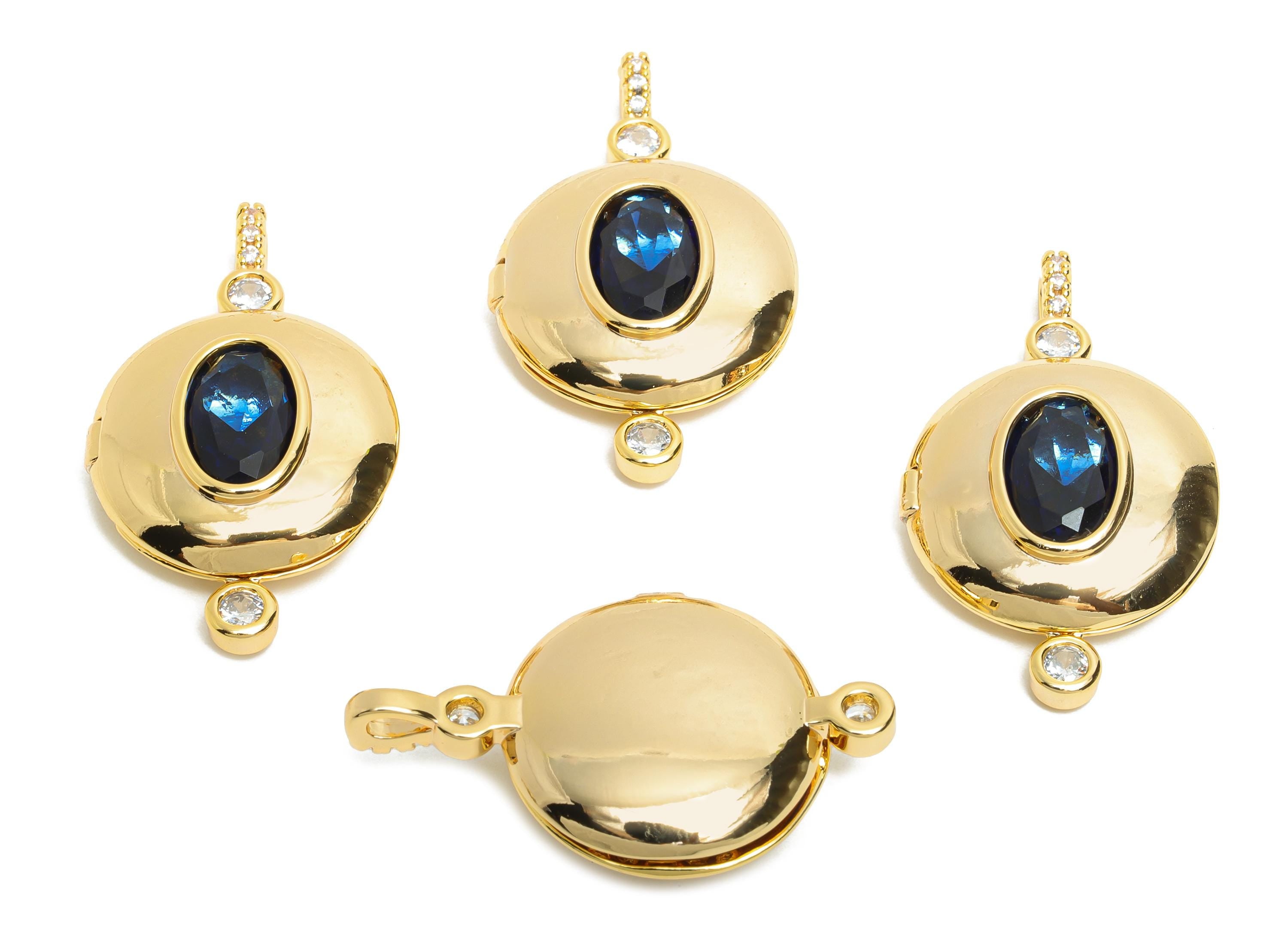 Memory Locket Necklace Pendant - CZ Crystal Locket Pendant- Customizable Photo Vintage Locket Charm - 18K Gold Plated - 34x21x7mm - RGP10494 - DOMEDBAZAAR