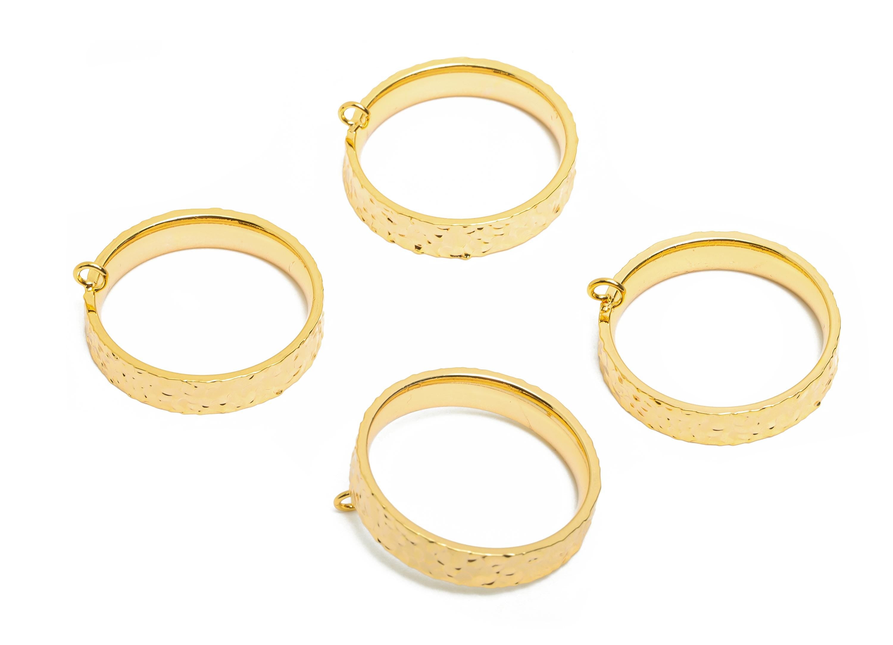 Brass Circle Ring - Brass Textured Versatile Ring With Loop - Hoop Ring for Crafting - 18K Real Gold Plated - 20x20x4mm - RGP10754-7 - DOMEDBAZAAR