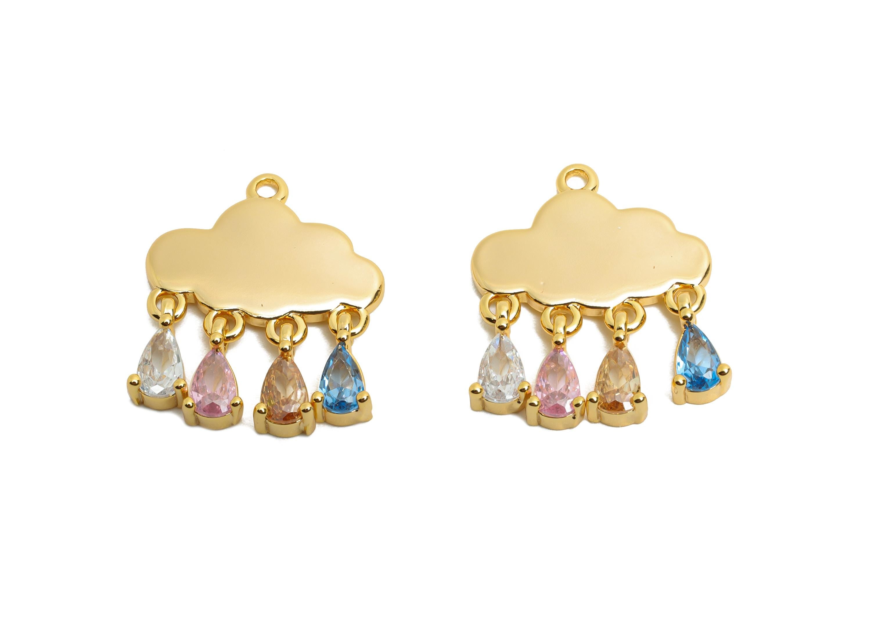 Brass Cloud Dangle Charms - Colorful Crystal Raindrop Hanging Charm - Refined Cloud Jewelry - 18K Real Gold Plated - 19x15.8x2mm - RGP10490 - DOMEDBAZAAR