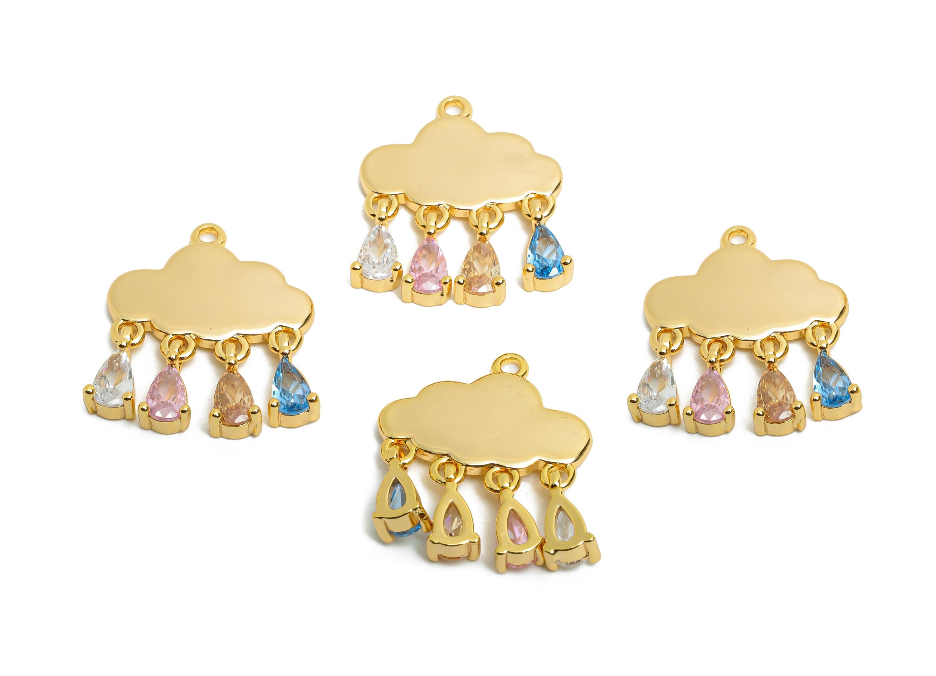 Brass Cloud Dangle Charms - Colorful Crystal Raindrop Hanging Charm - Refined Cloud Jewelry - 18K Real Gold Plated - 19x15.8x2mm - RGP10490 - DOMEDBAZAAR