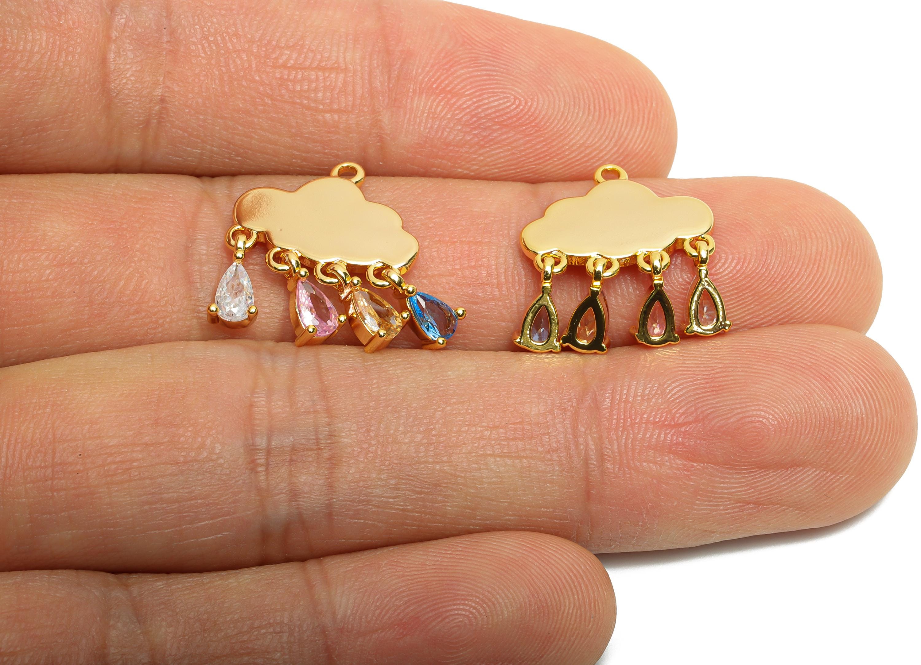 Brass Cloud Dangle Charms - Colorful Crystal Raindrop Hanging Charm - Refined Cloud Jewelry - 18K Real Gold Plated - 19x15.8x2mm - RGP10490 - DOMEDBAZAAR