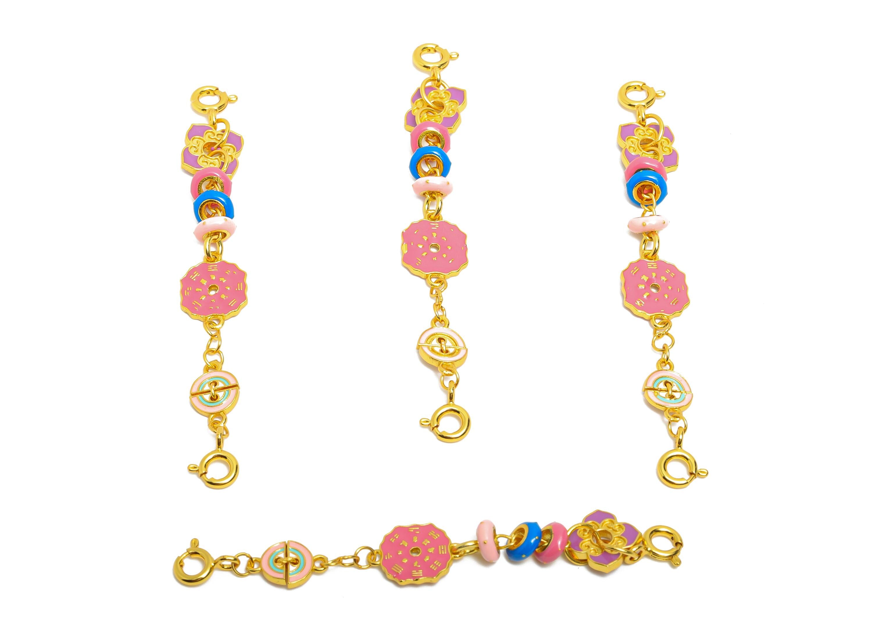 Brass Enamel Floral Charms - Whimsical Charm Bracelet for Women - Secure Clasp Closure for Easy Wear - 24k Gold Plated - 62x7x4mm - RGP10725 - DOMEDBAZAAR