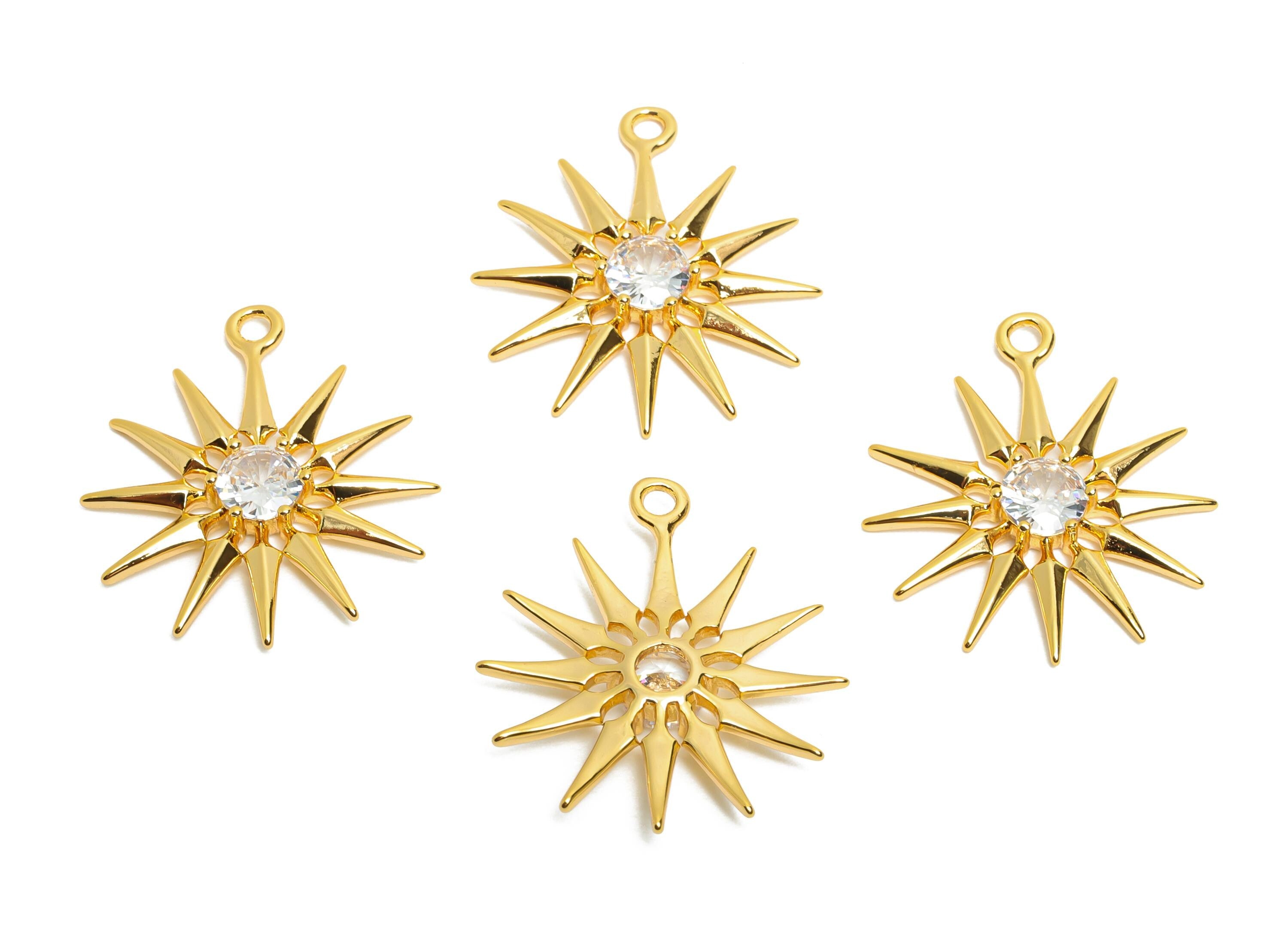 Brass Sunburst Crystal Charms - Radiant Celestial Sun Crystal Charms - Elegant Jewelry - 18K Real Gold Plated - 23.85x19x3.34mm - RGP10476 - DOMEDBAZAAR