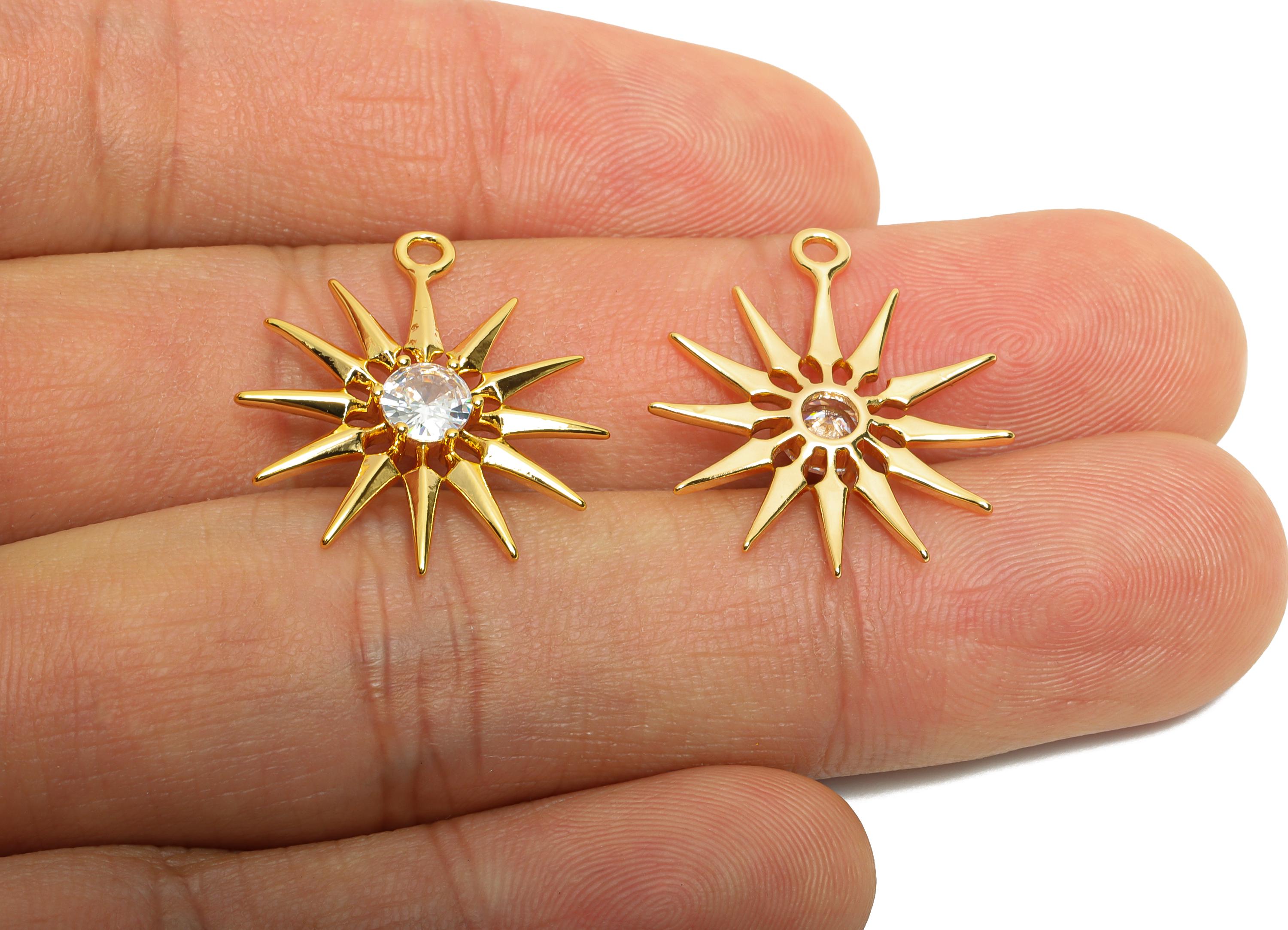 Brass Sunburst Crystal Charms - Radiant Celestial Sun Crystal Charms - Elegant Jewelry - 18K Real Gold Plated - 23.85x19x3.34mm - RGP10476 - DOMEDBAZAAR