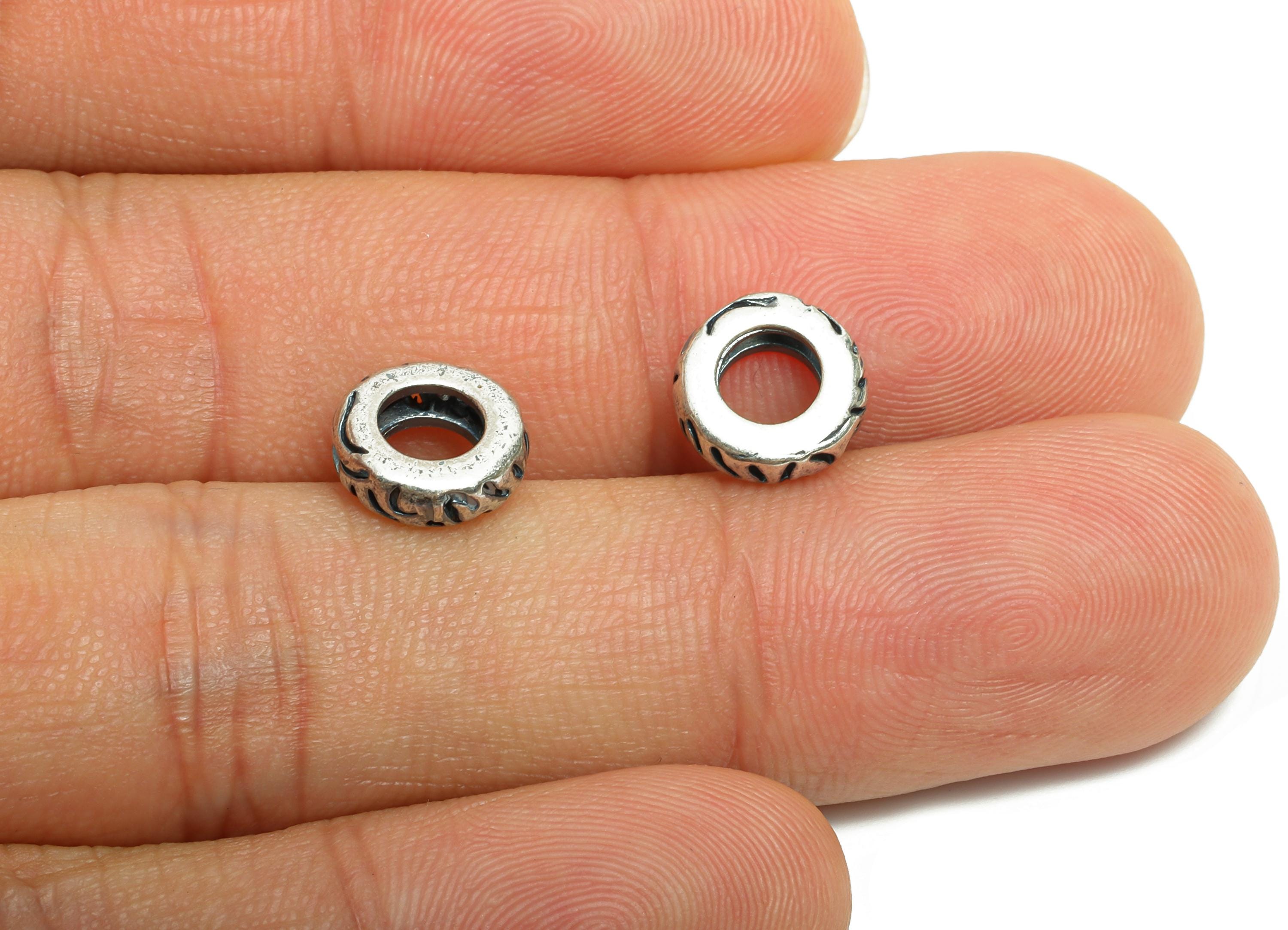 Brass Spacer Bead - Antique Round Spacer Bead - Textured Donut Bead - Silver Color Bead for DIY Bracelets - Silver Argent - 9x9x3mm-RGP10735 - DOMEDBAZAAR