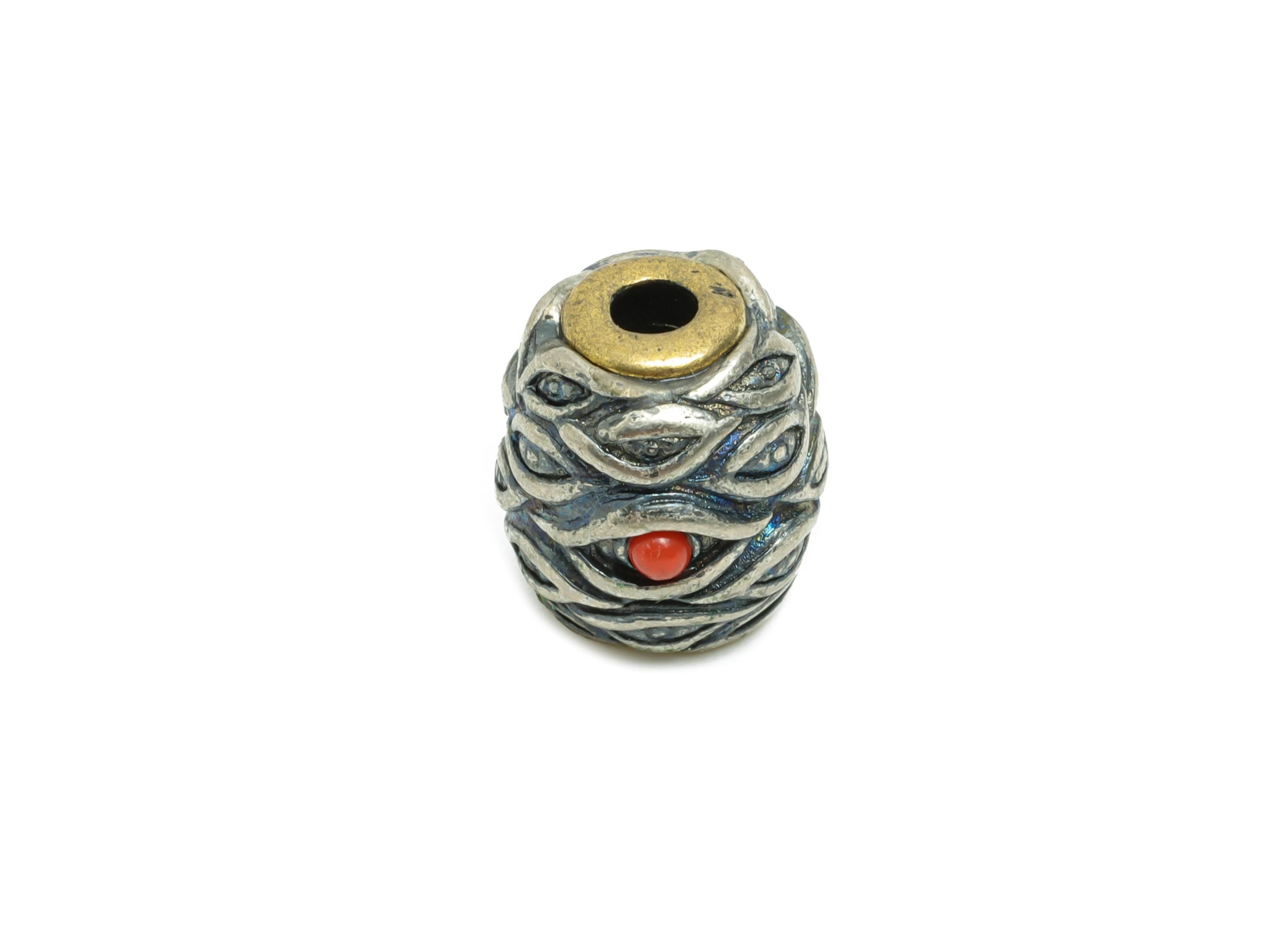 Brass Evil Eye Bead - Mystical Eye Spacer Bead - Vintage Textured Eye Bead - Bead for DIY Bracelets - Silver Argent - 11x11x10mm - RGP10732 - DOMEDBAZAAR