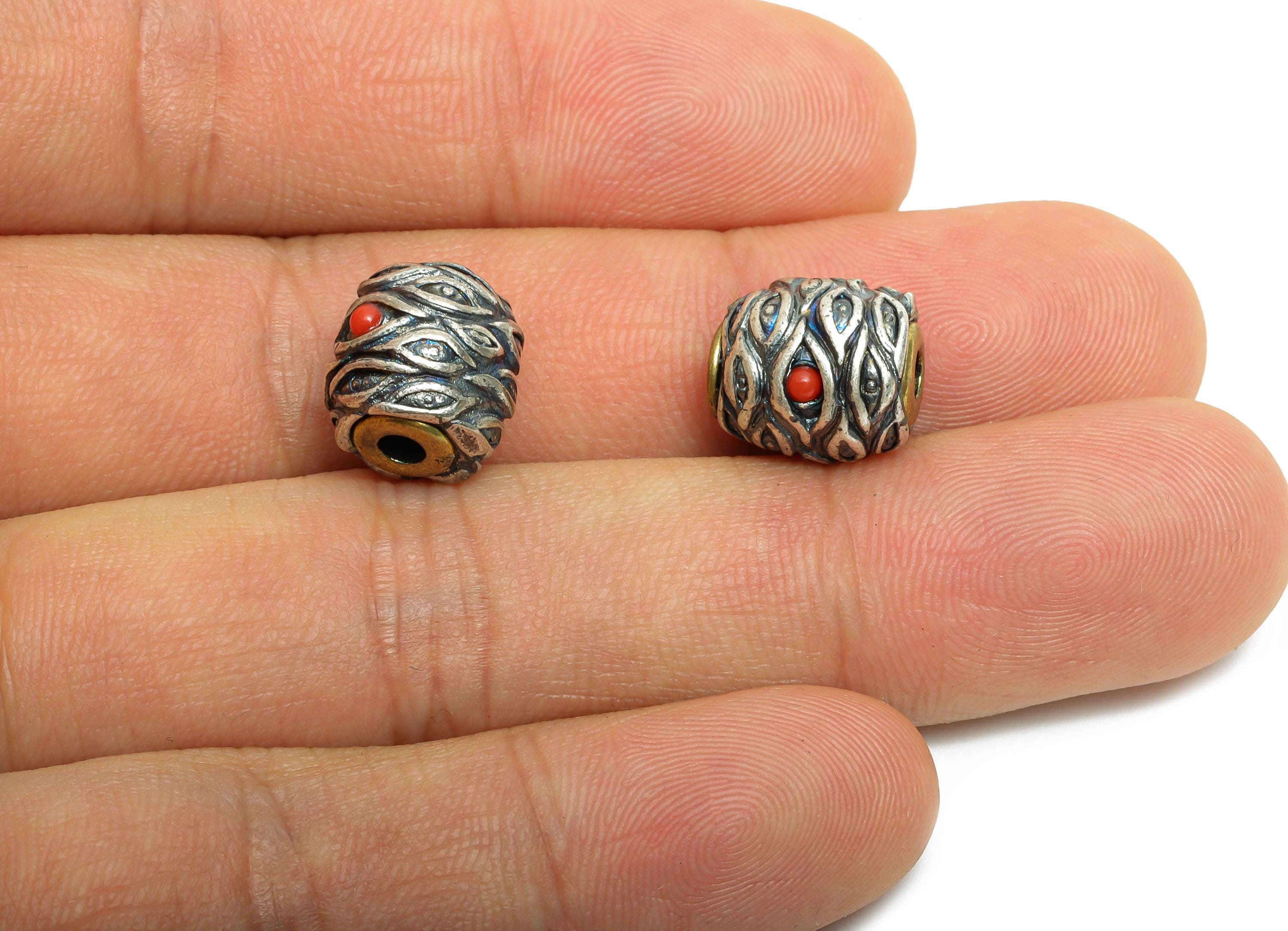 Brass Evil Eye Bead - Mystical Eye Spacer Bead - Vintage Textured Eye Bead - Bead for DIY Bracelets - Silver Argent - 11x11x10mm - RGP10732 - DOMEDBAZAAR