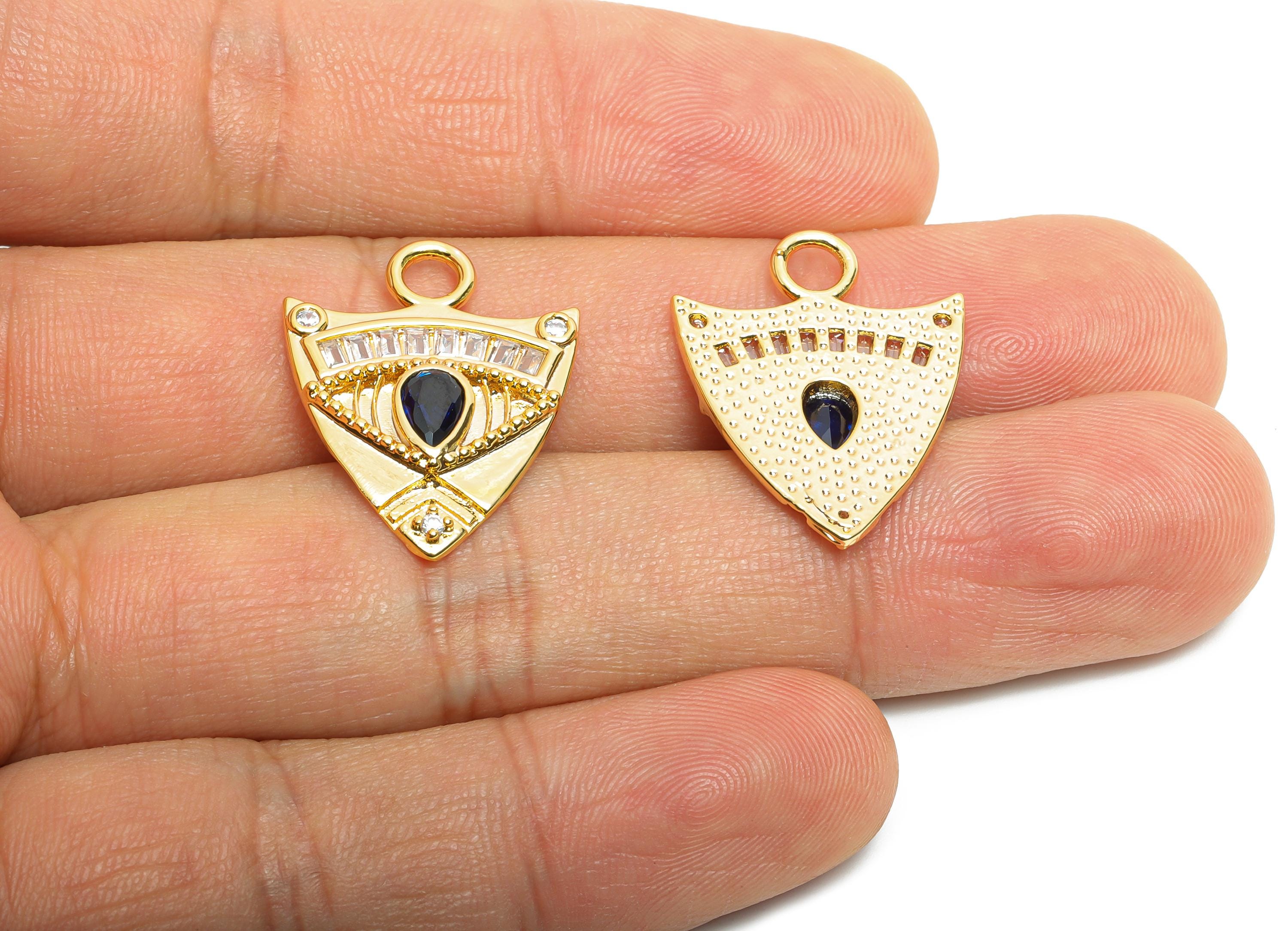 Gold Evil Eye Crystal Charms - Hammered Brass Geometric Charms - Mystical Gold Jewelry - 18K Real Gold Plated - 28.57x18x2.82mm - RGP10478 - DOMEDBAZAAR