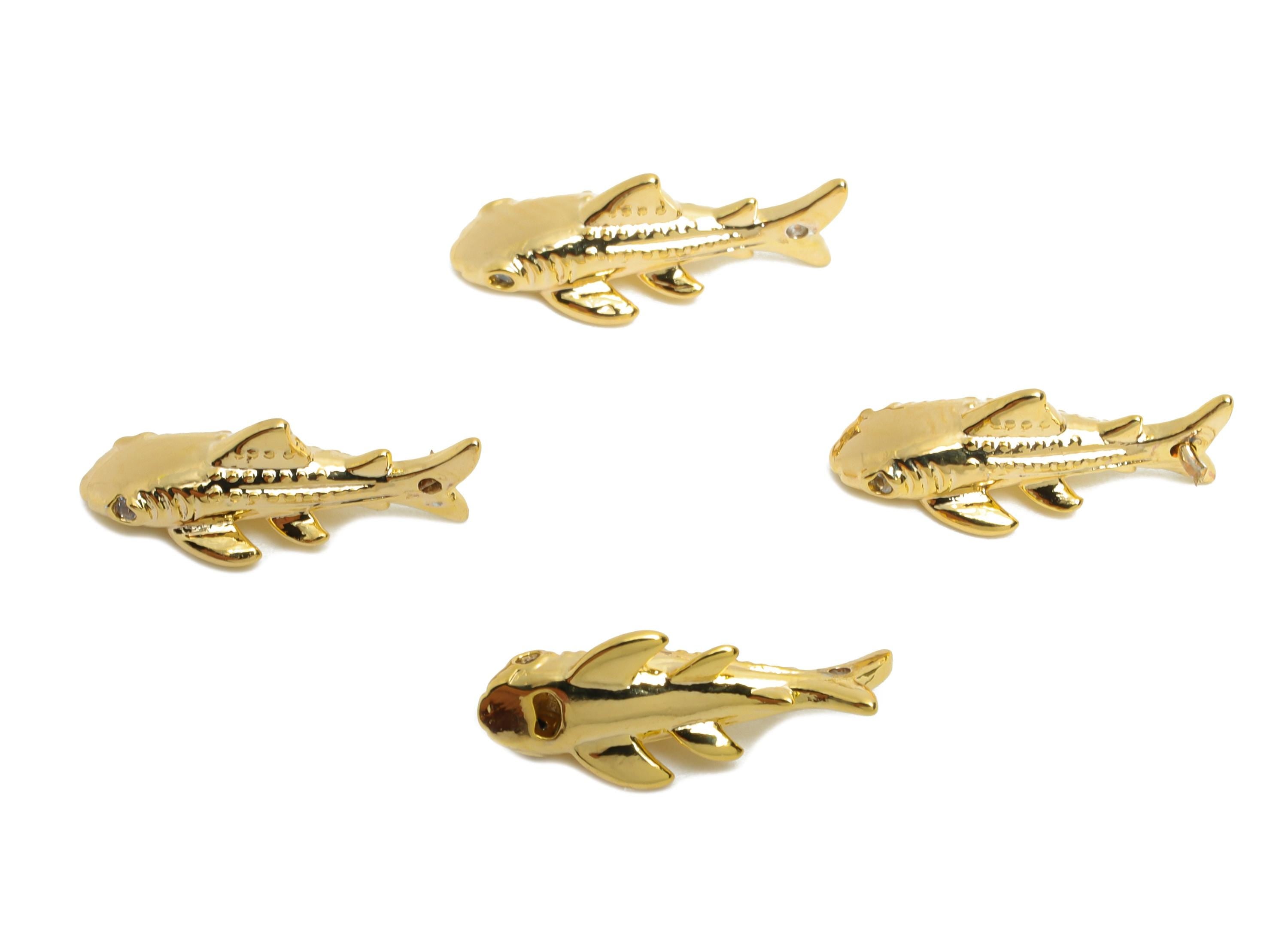 Brass Fish Charms - Dainty Gold Marine Bracelet Charms - Minimalist Jewelry Component - 18K Real Gold Plating - 14.86x6.3x5.76mm - RGP10477 - DOMEDBAZAAR