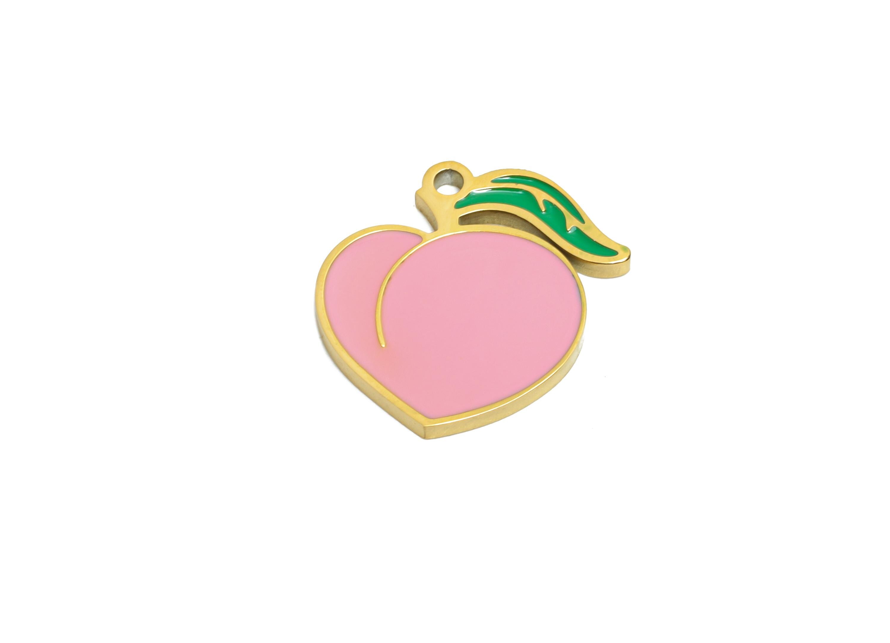 Stainless Steel Peach Charms - Enamel Peach Pink And Green Charm - 316L Stainless Steel - Sweet Peach Jewelry Piece - 14x15x1.4mm - SS1661 - DOMEDBAZAAR