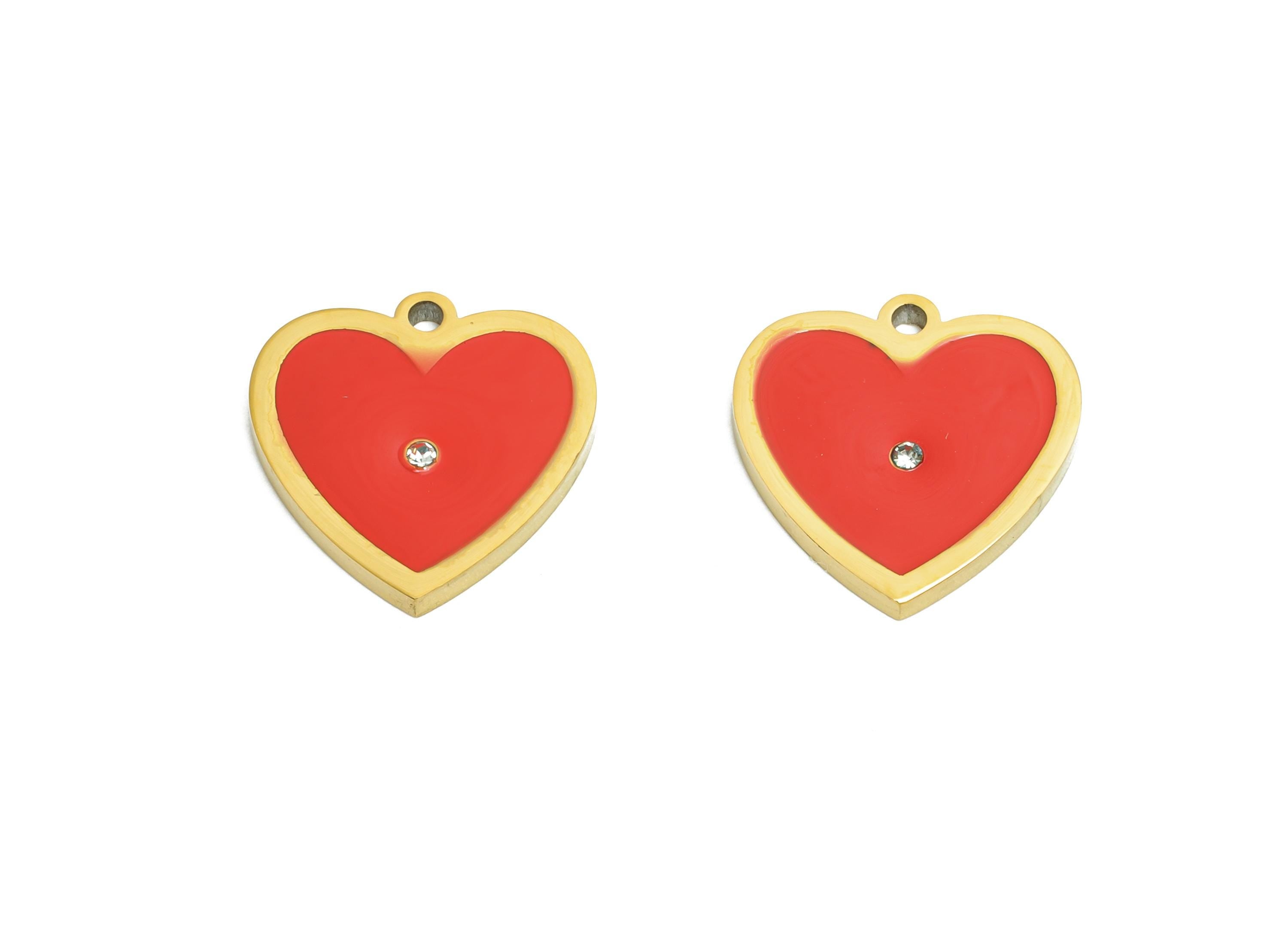 Stainless Steel Heart Charms - Elegant Enamel Heart CZ Bracelet Charms - 316L Stainless Steel - Steel Findings - 13.32x13x1.43mm - SS1616 - DOMEDBAZAAR