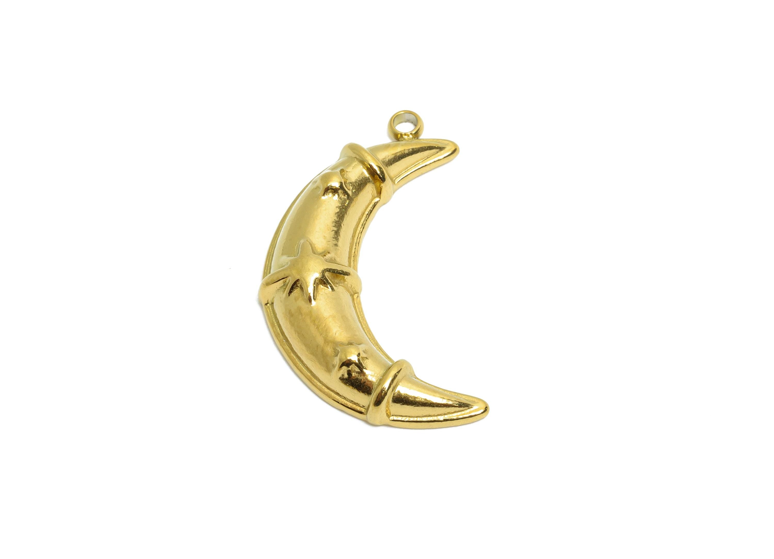 Stainless Steel Crescent Charm - Modern Celestial Moon and Star Charm - 316L Stainless Steel - Mystical Jewelry - 23.65x13.9x4.13mm - SS1606 - DOMEDBAZAAR
