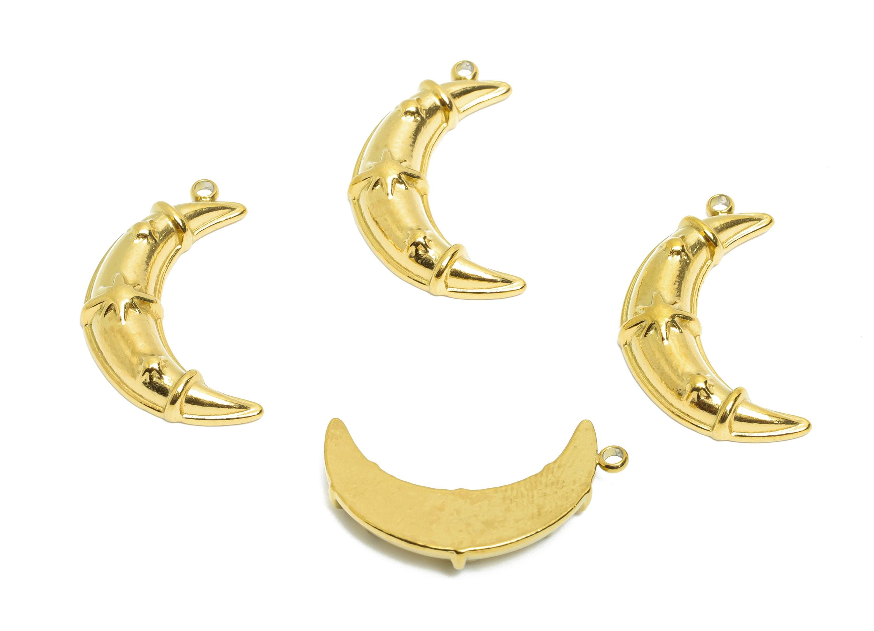 Stainless Steel Crescent Charm - Modern Celestial Moon and Star Charm - 316L Stainless Steel - Mystical Jewelry - 23.65x13.9x4.13mm - SS1606 - DOMEDBAZAAR