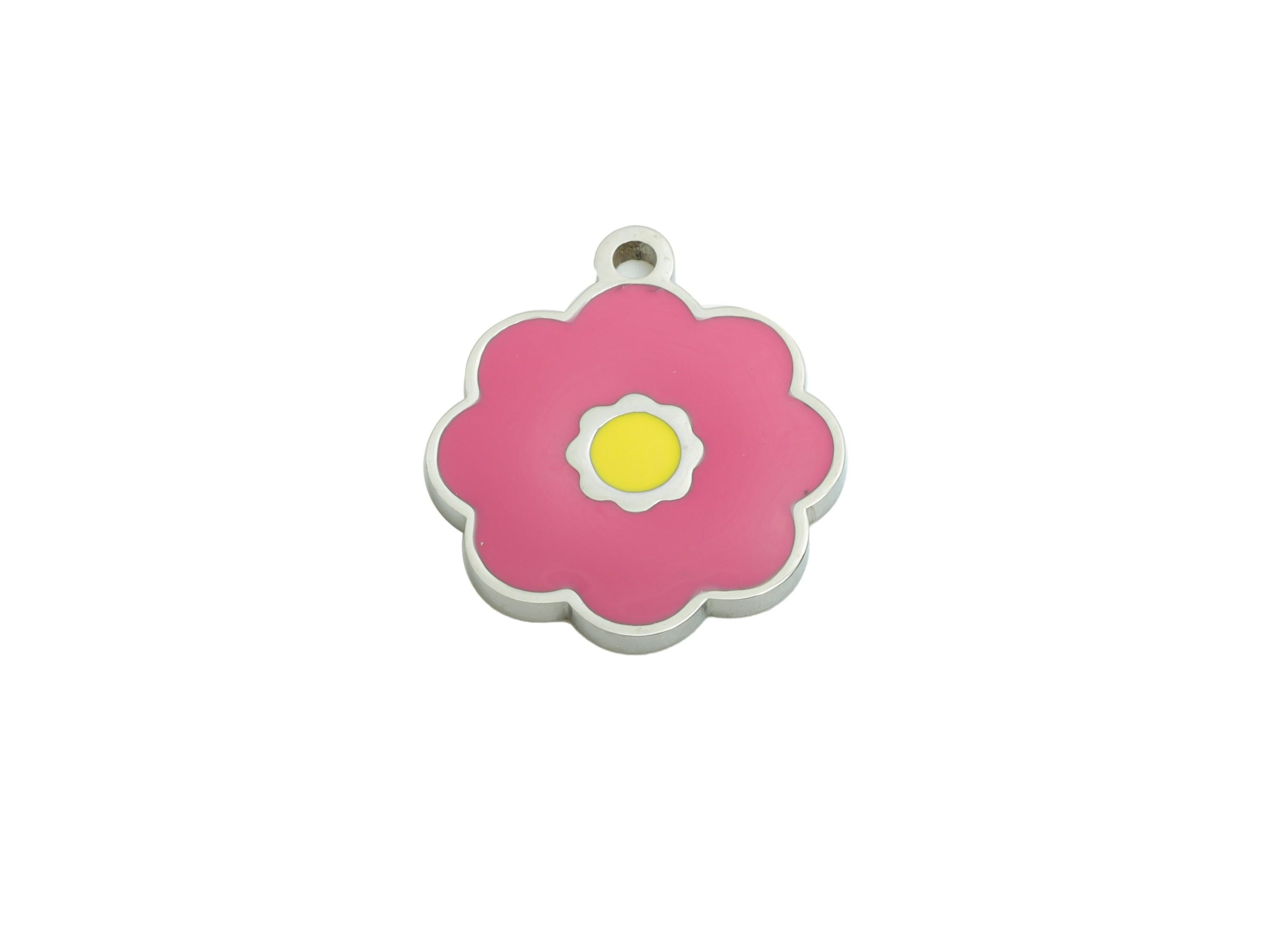 Stainless Steel Daisy Charms - Enamel Pink Flower Pendant - Bright Pink Enamel Charm - Whimsical Jewelry Accessory - 16.24x14x1mm - SS1634 - DOMEDBAZAAR